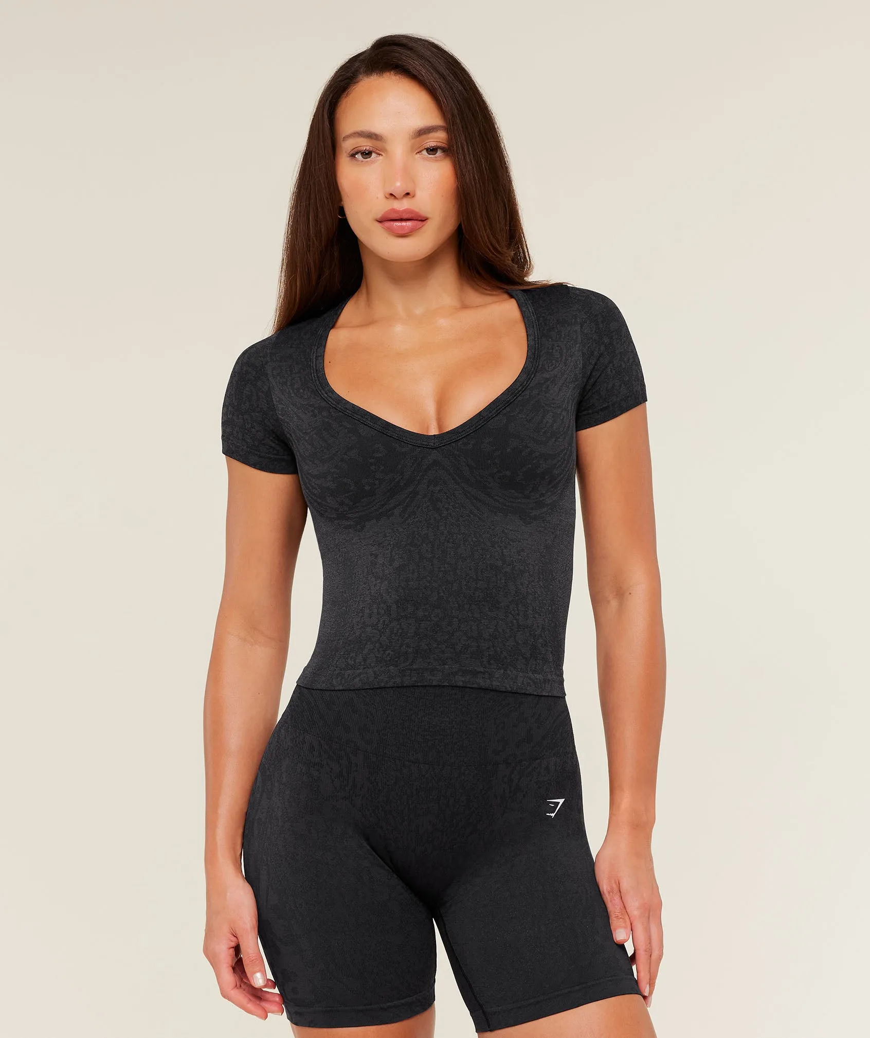 Gymshark Adapt Animal X Whitney Short Sleeve Top - Black / Asphalt Grey sold by Gymshark