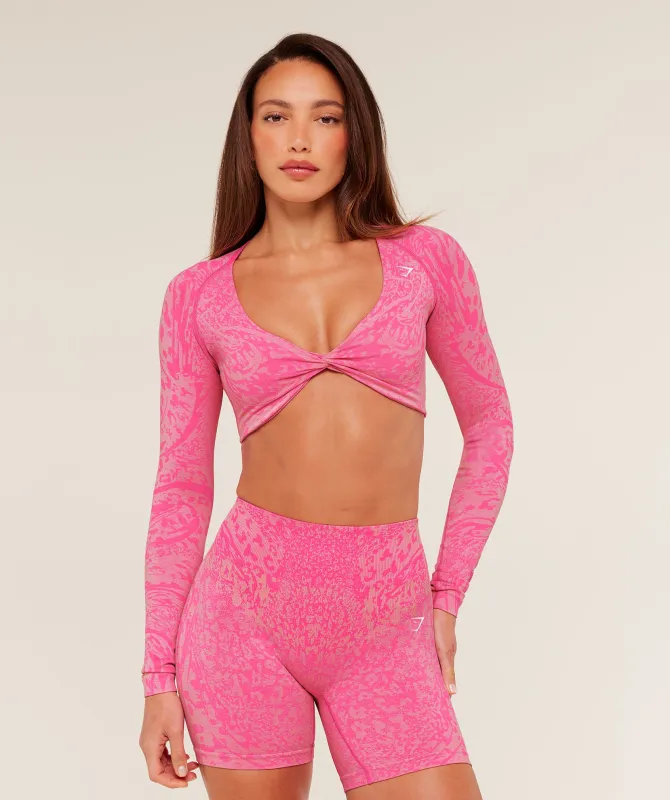 Gymshark Adapt Animal X Whitney Long Sleeve Crop Top - Electric Pink /  Sorbet Yellow made by Gymshark