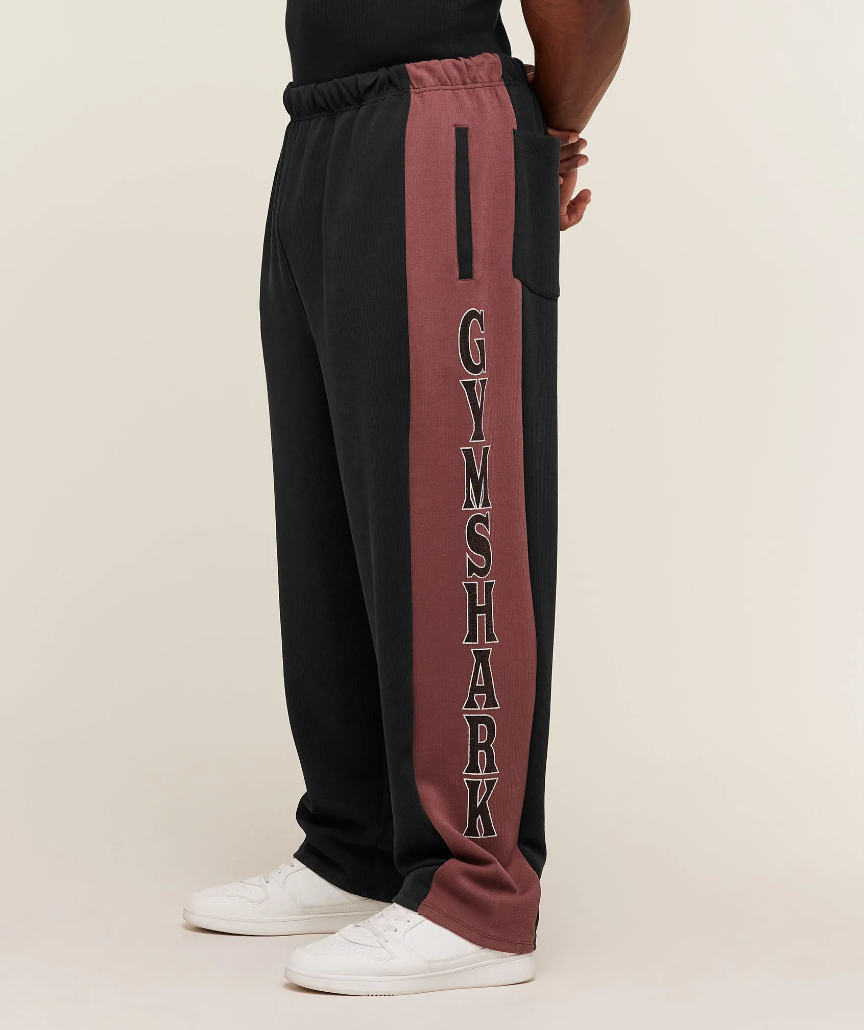 Gymshark Straight Leg Tracksuit Pant - Black/Burgundy Brown sold by Gymshark