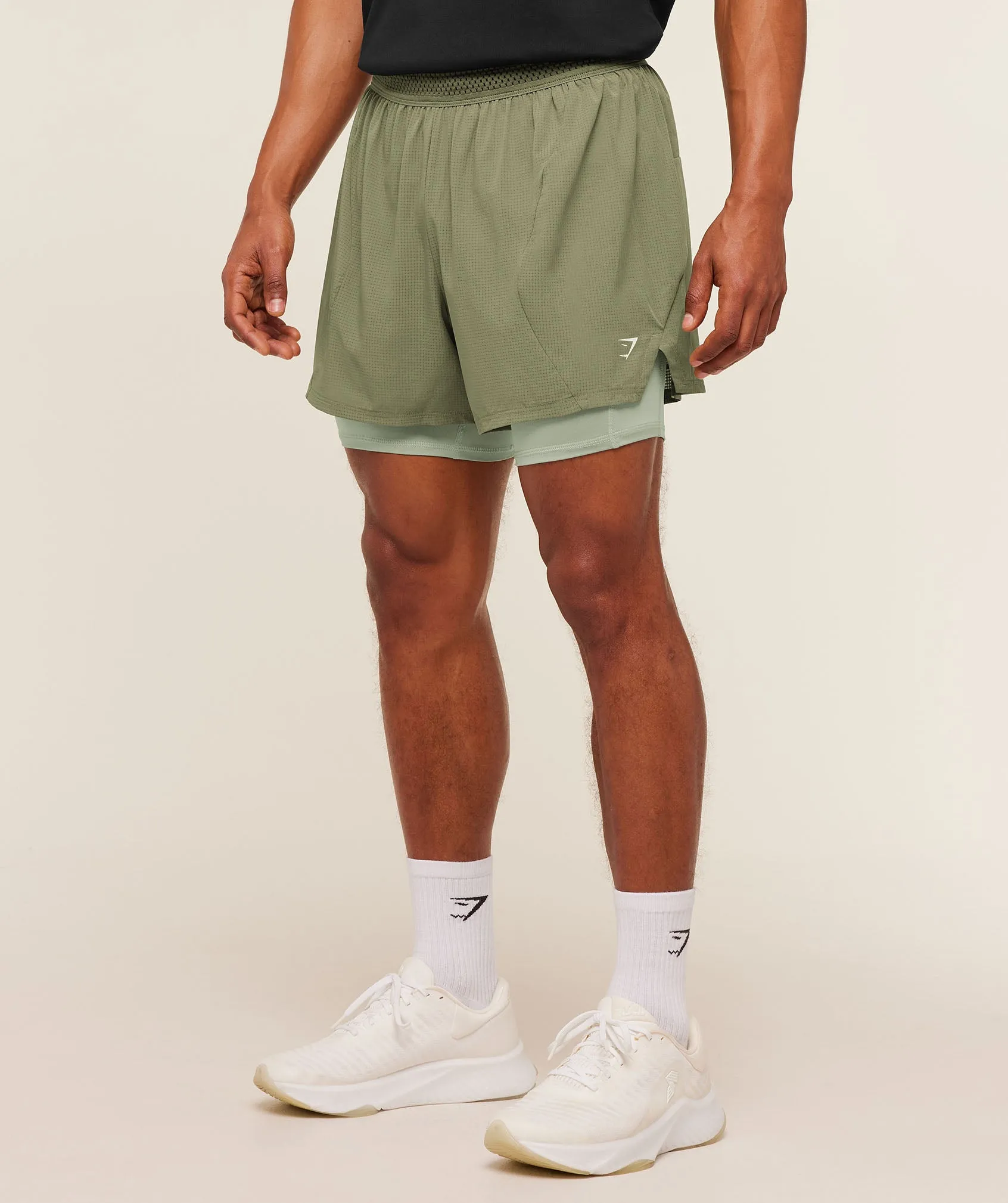 Gymshark Running 4" 2in1 Shorts - Grounded Green / Haze Green sold by Gymshark product image thumbnail 3