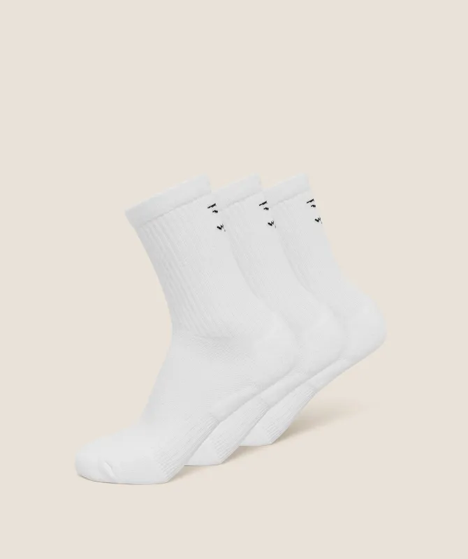 Gymshark Performance Crew Socks 3pk - GS White sold by Gymshark