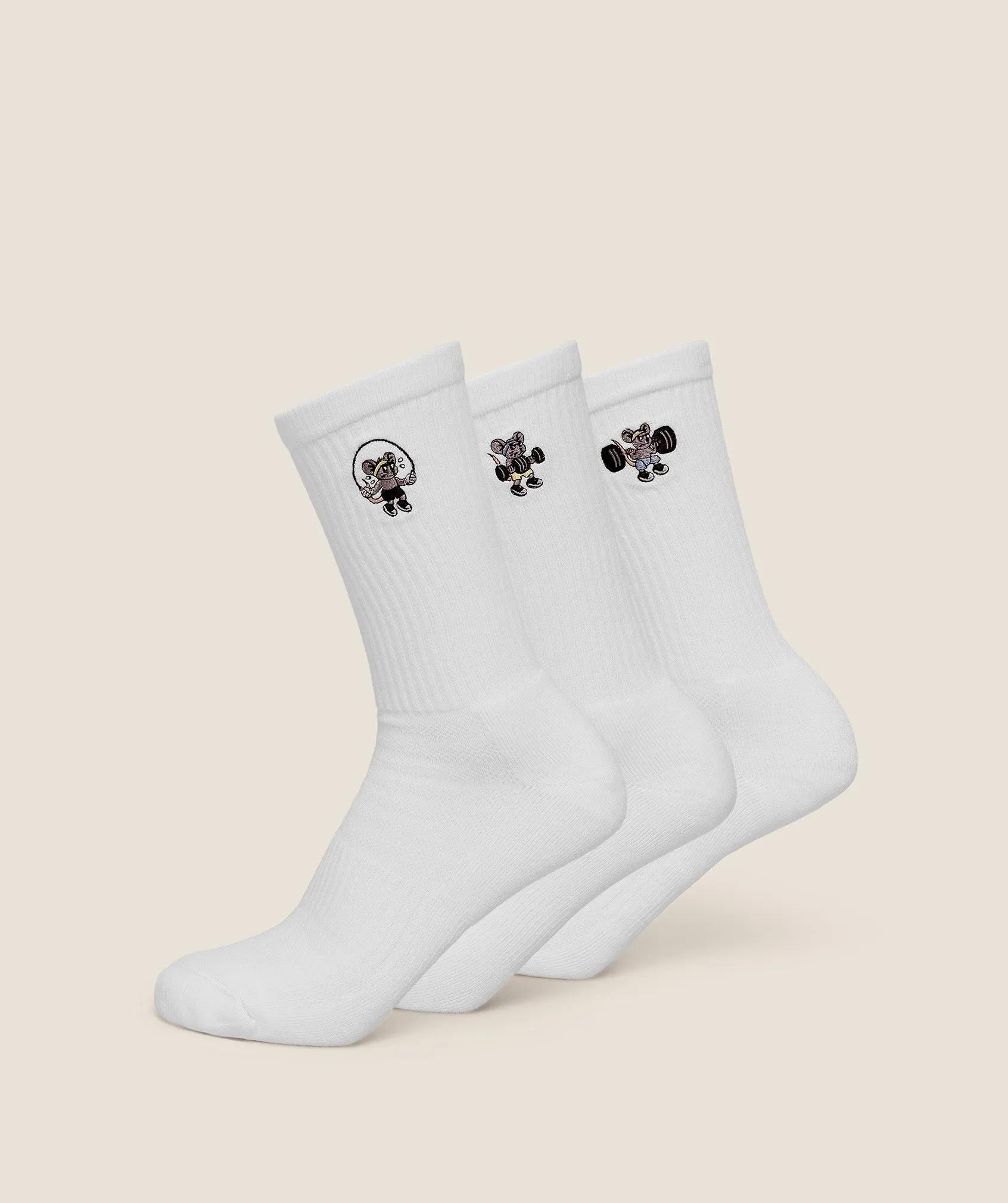 Gymshark Gymrat Graphic Crew Socks 3pk - GS White sold by Gymshark