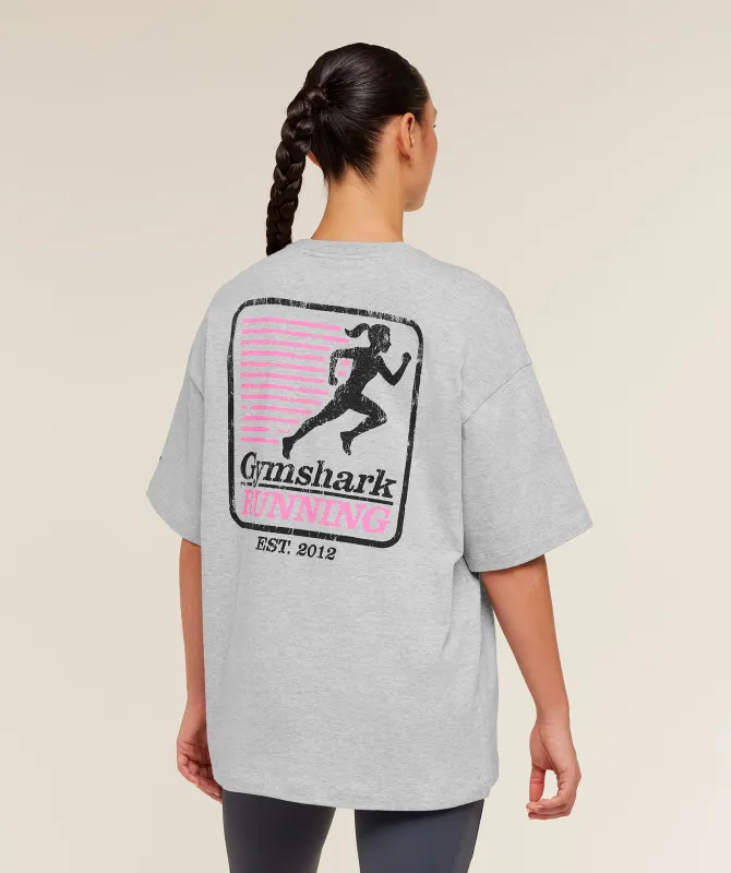 Gymshark Run Club Graphic Short Sleeve T-Shirt - Light Grey Core Marl made by Gymshark