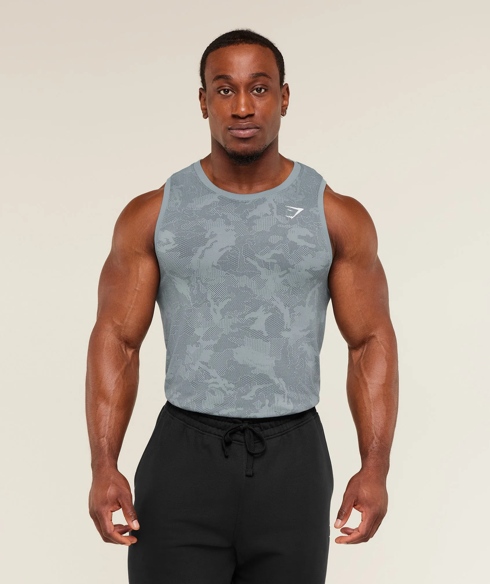 Gymshark Geo Seamless Tank - Storm Blue / Stealth Blue sold by Gymshark