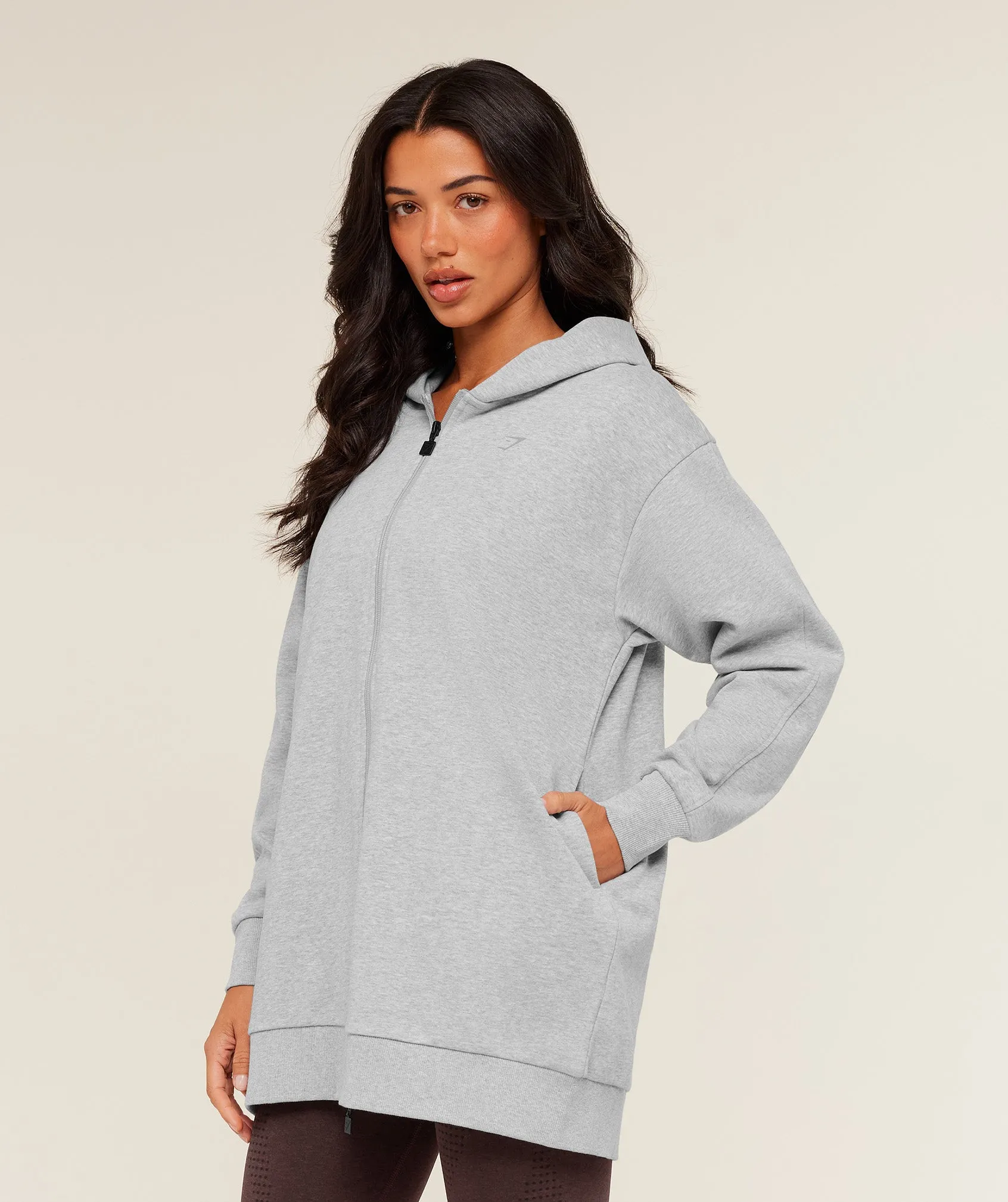 Gymshark Covered Longline Zip Up Hoodie - Light Grey Core Marl sold by Gymshark product image thumbnail 3