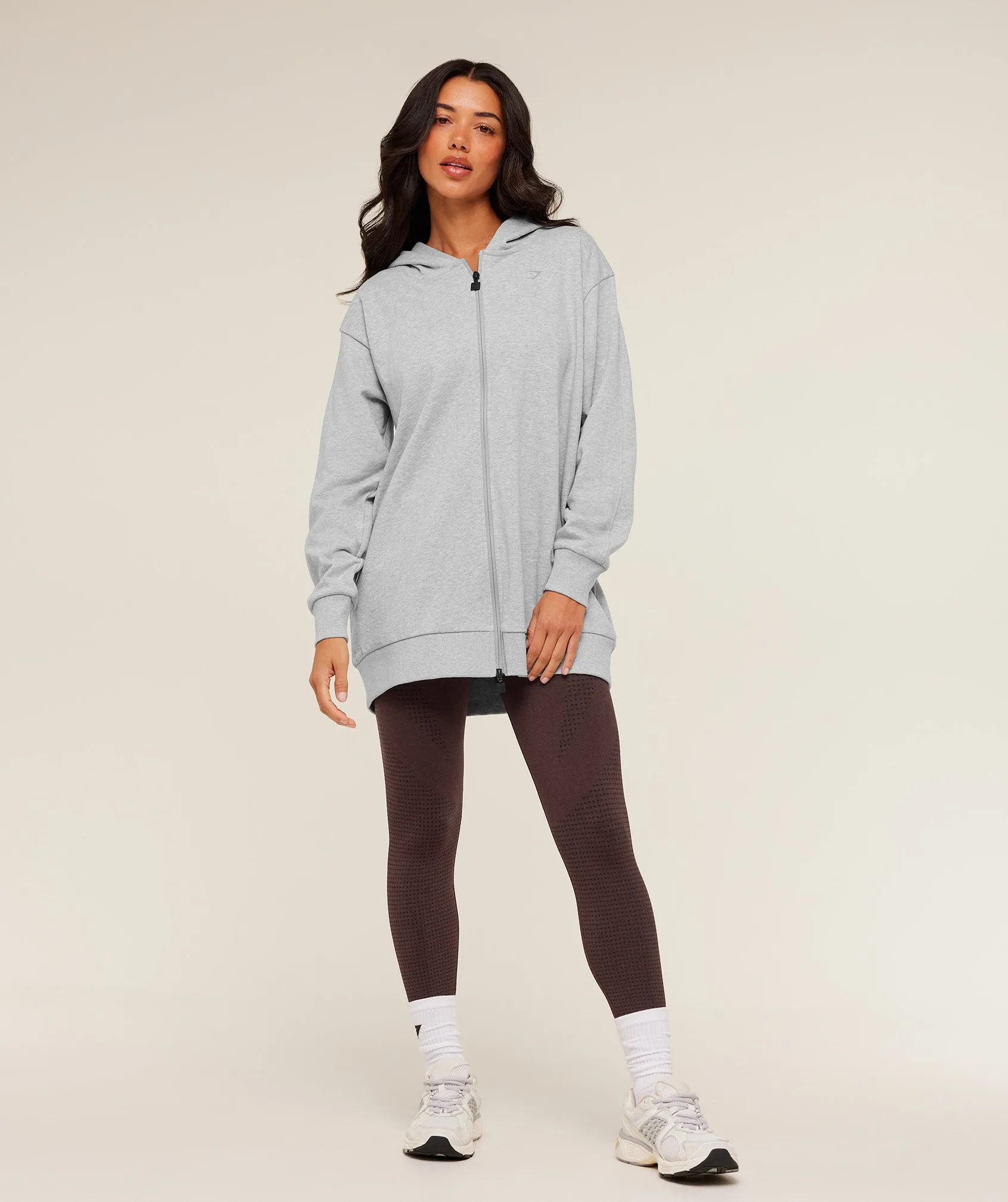 Gymshark Covered Longline Zip Up Hoodie - Light Grey Core Marl sold by Gymshark product image thumbnail 4