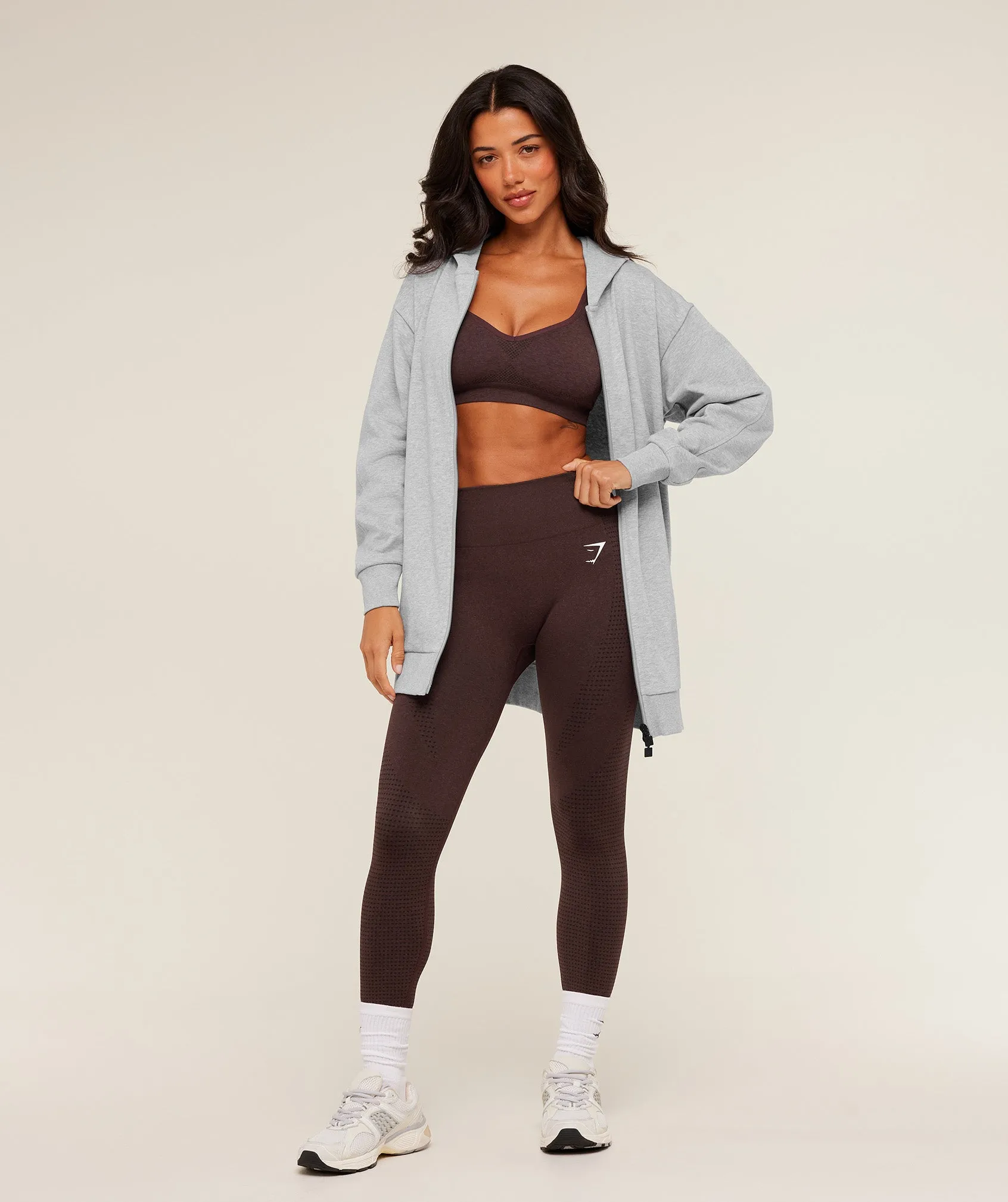 Gymshark Covered Longline Zip Up Hoodie - Light Grey Core Marl sold by Gymshark product image thumbnail 5