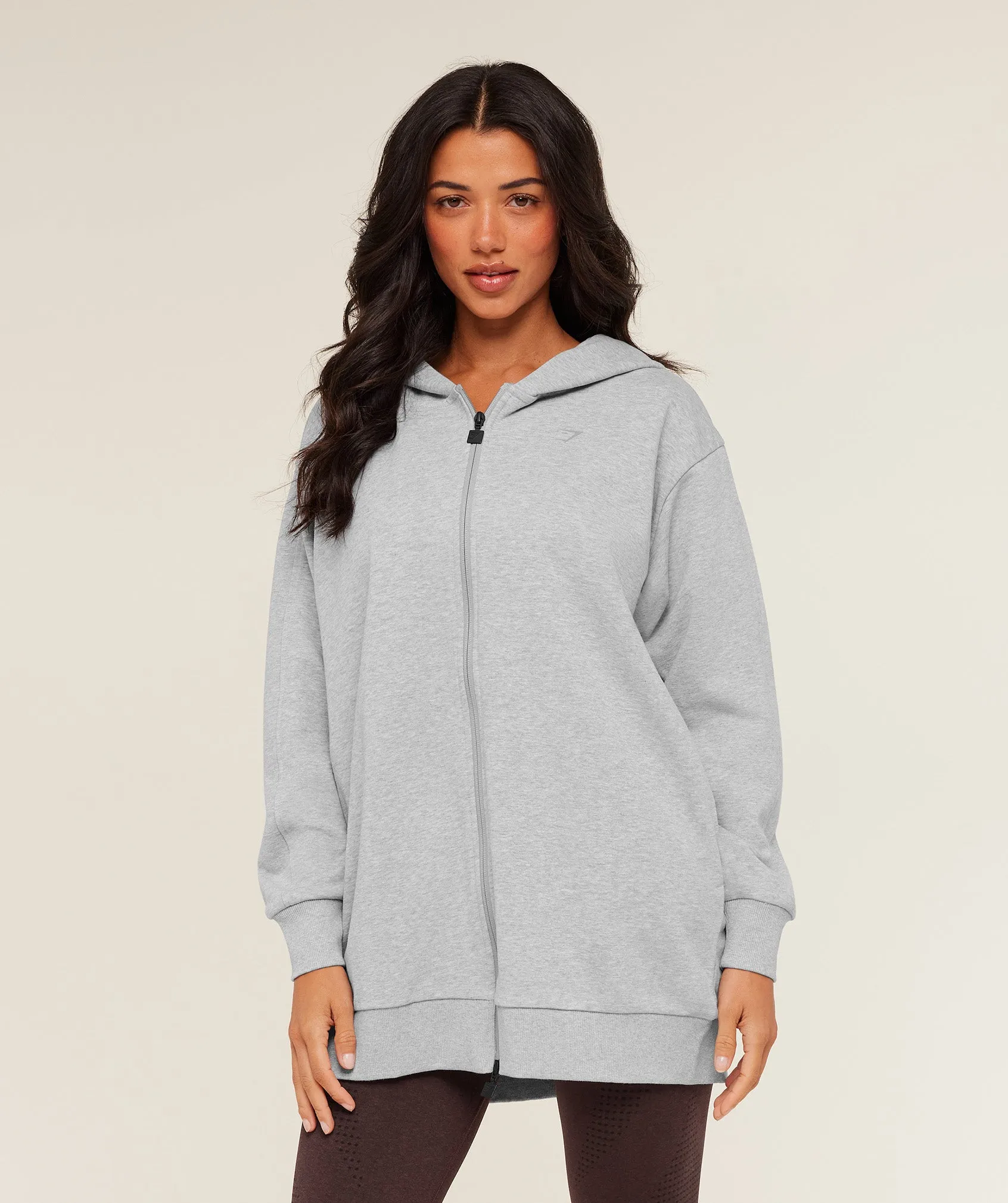 Gymshark Covered Longline Zip Up Hoodie - Light Grey Core Marl sold by Gymshark