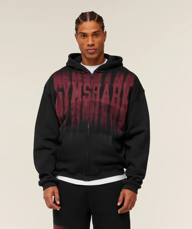Gymshark Fade Graphic Zip Through Hoodie - Black/Sets Red sold by Gymshark