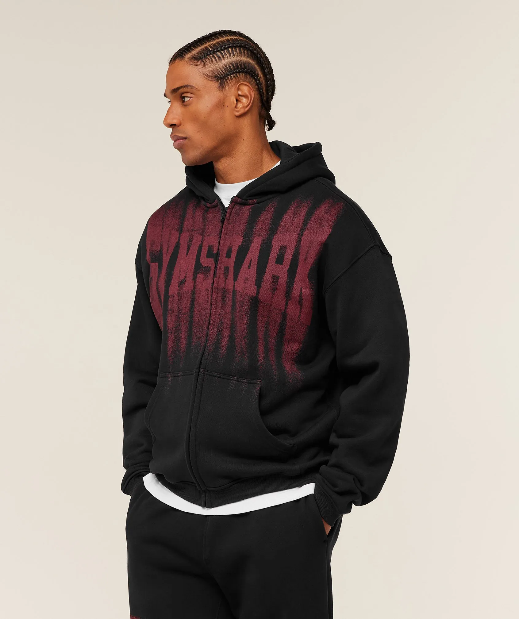 Gymshark Fade Graphic Zip Through Hoodie - Black/Sets Red sold by Gymshark product image thumbnail 3