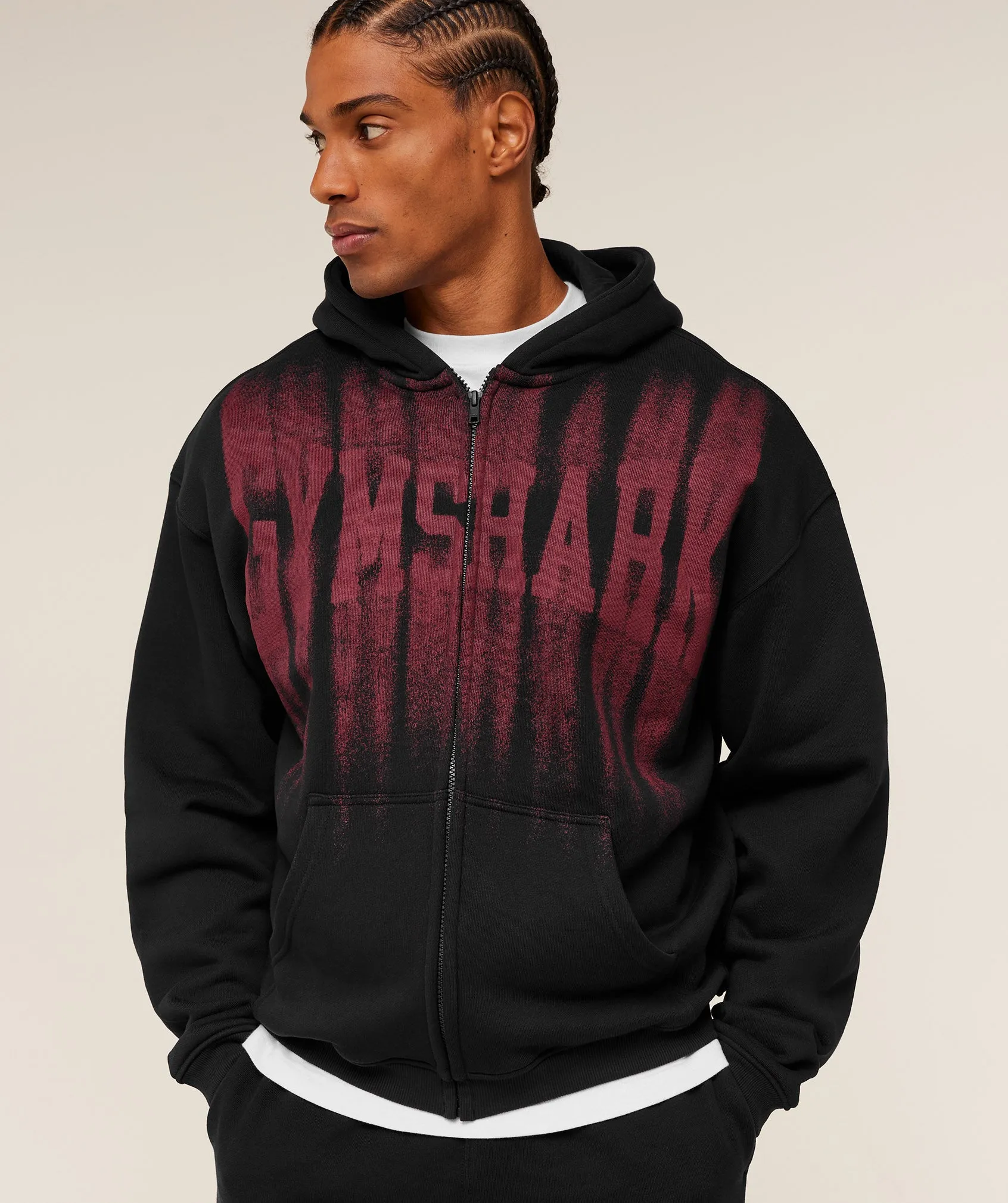 Gymshark Fade Graphic Zip Through Hoodie - Black/Sets Red sold by Gymshark product image thumbnail 5