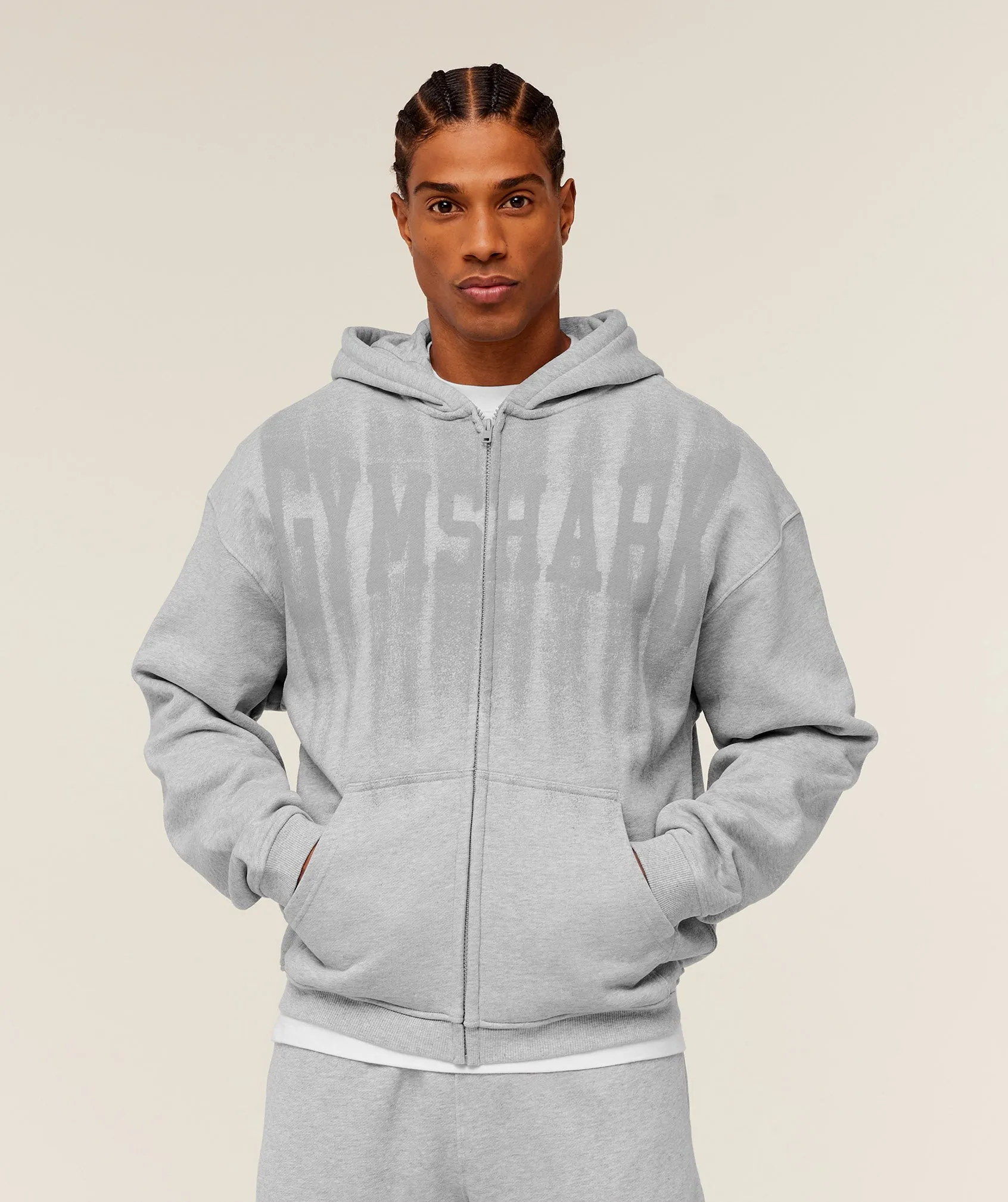 Gymshark Fade Graphic Zip Through Hoodie - Light Grey Core Marl sold by Gymshark