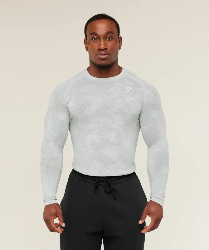 Gymshark Geo Seamless Long Sleeve T-Shirt - Light Grey/Smokey Grey sold by Gymshark
