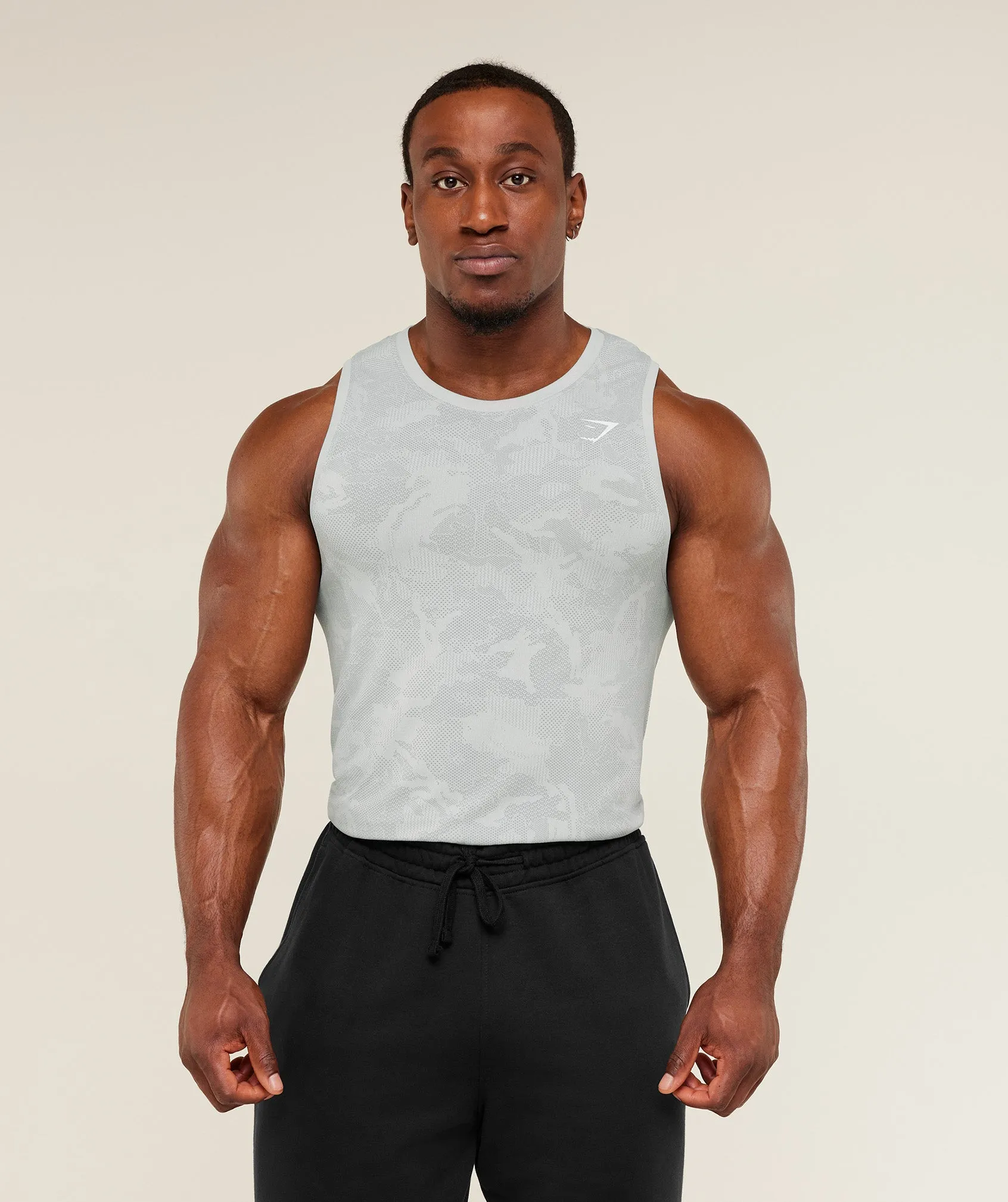 Gymshark Geo Seamless Tank - Light Grey/Smokey Grey sold by Gymshark