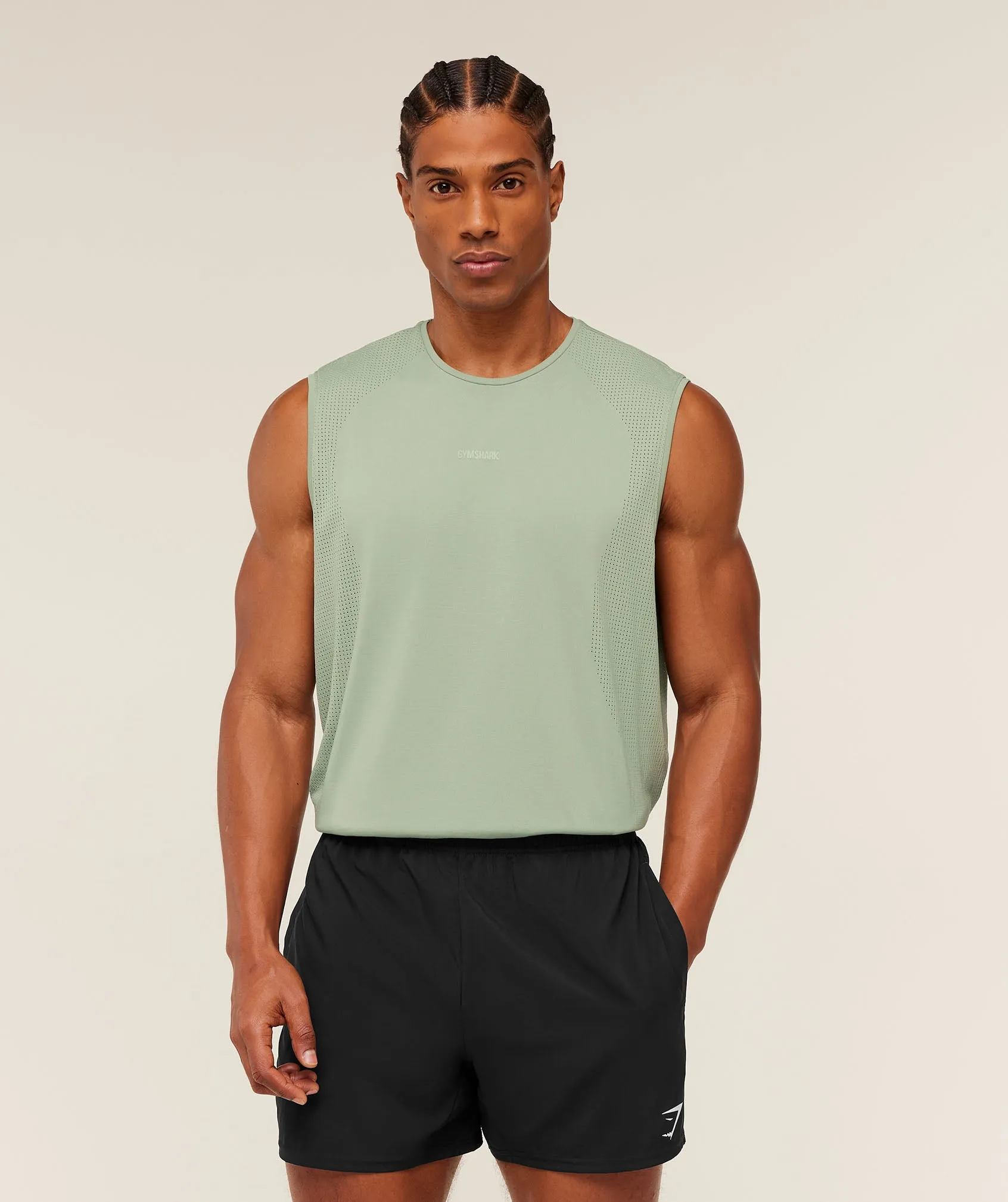 Gymshark Distance Seamless Tank - Haze Green / Haze Green sold by Gymshark