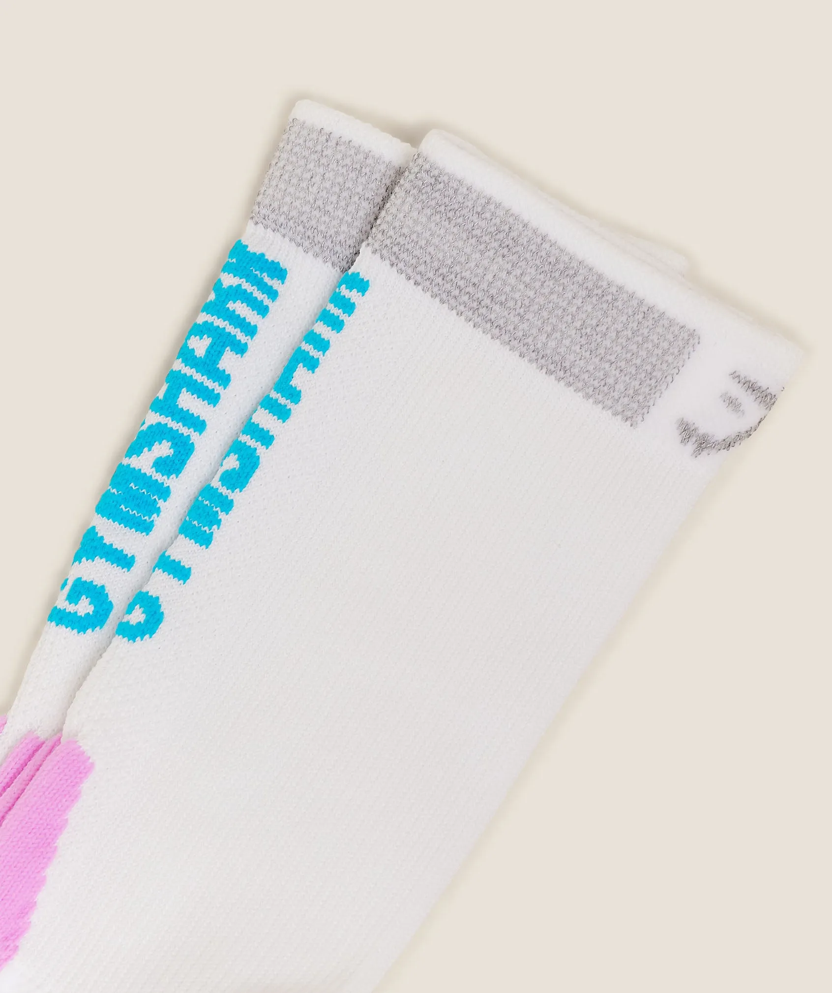 Gymshark Running Elite Crew Sock Single - White/Brand Blue/Sour Pink sold by Gymshark product image thumbnail 2