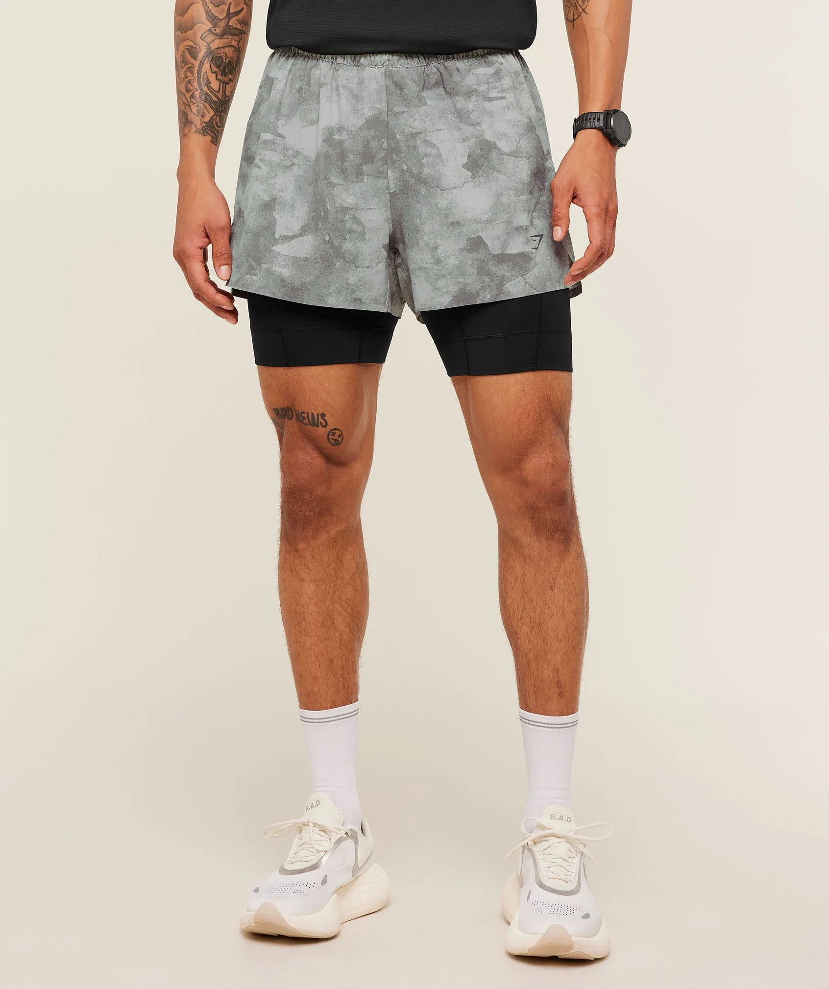 Gymshark Running Elite 2 in 1 5" Shorts - Smokey Grey/Black sold by Gymshark