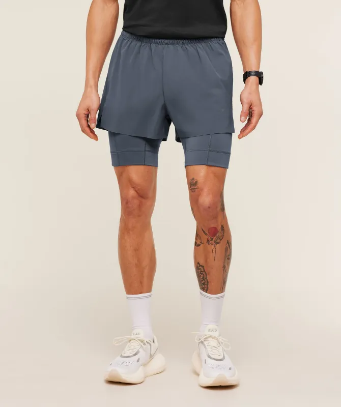 Gymshark Running Elite 2 in 1 5" Shorts - Titanium Blue sold by Gymshark