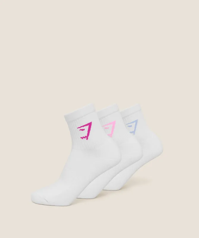Gymshark Midi Socks 3pk -  White /  Chilled Blue /  Focus Pink /  Super-Set Pink made by Gymshark