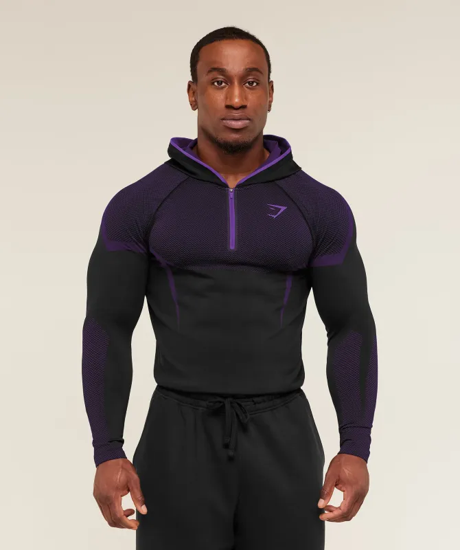 Gymshark Onyx 5.0 Seamless Hoodie - Black/Athletic Purple made by Gymshark