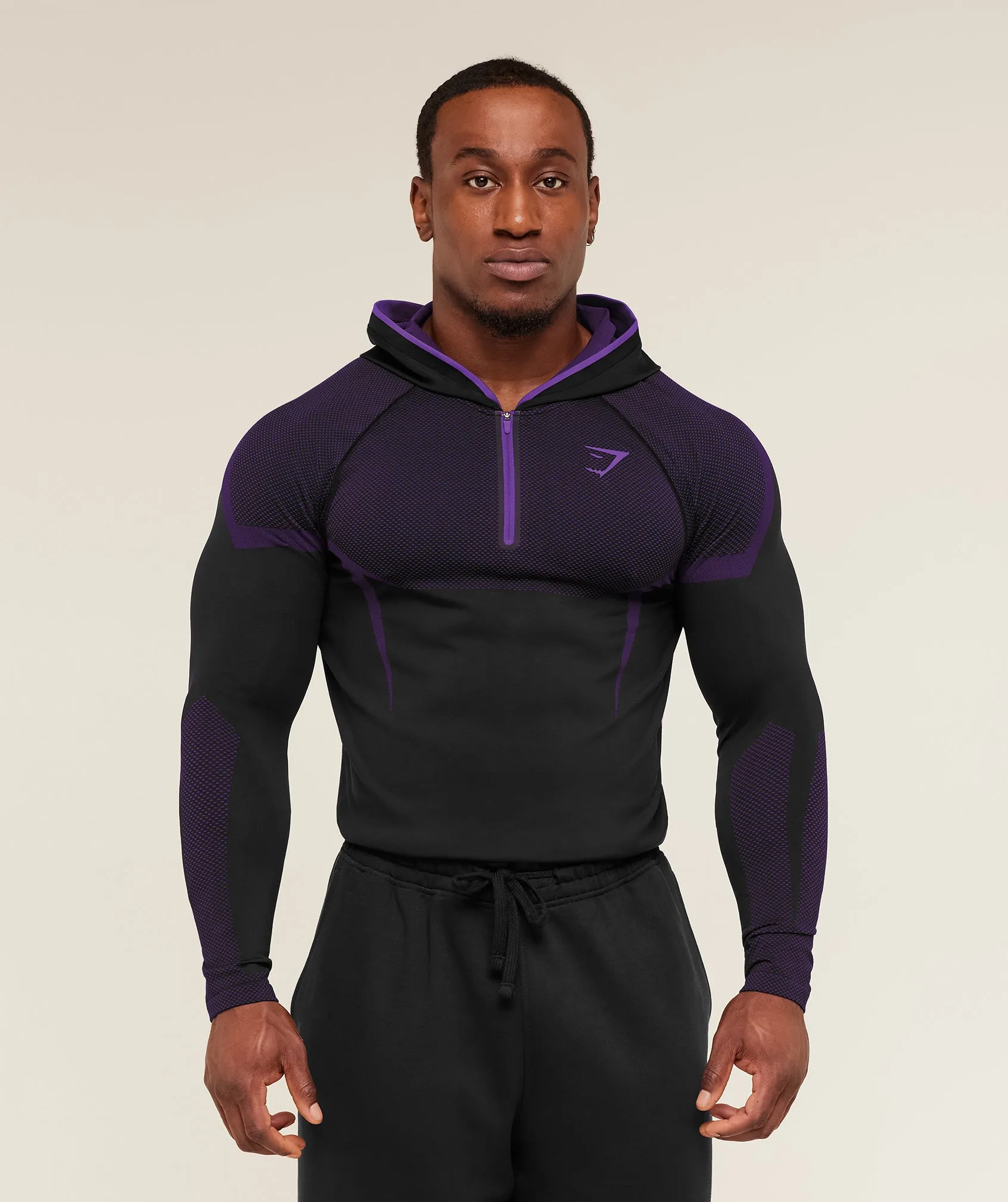 Gymshark Onyx 5.0 Seamless Hoodie - Black/Athletic Purple sold by Gymshark