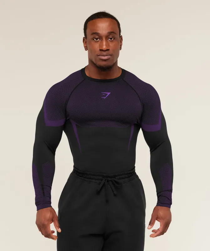 Gymshark Onyx 5.0 Seamless Long Sleeve T-Shirt - Black/Athletic Purple made by Gymshark