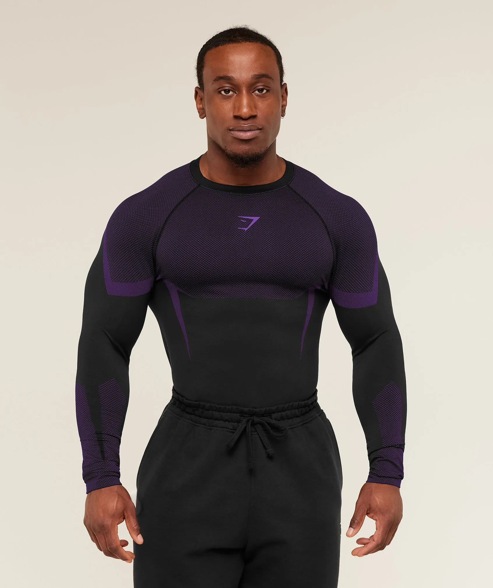 Gymshark Onyx 5.0 Seamless Long Sleeve T-Shirt - Black/Athletic Purple sold by Gymshark