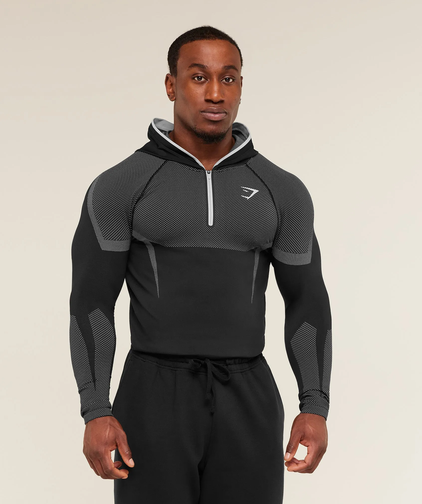 Gymshark Onyx 5.0 Seamless Hoodie - Black/Light Grey sold by Gymshark