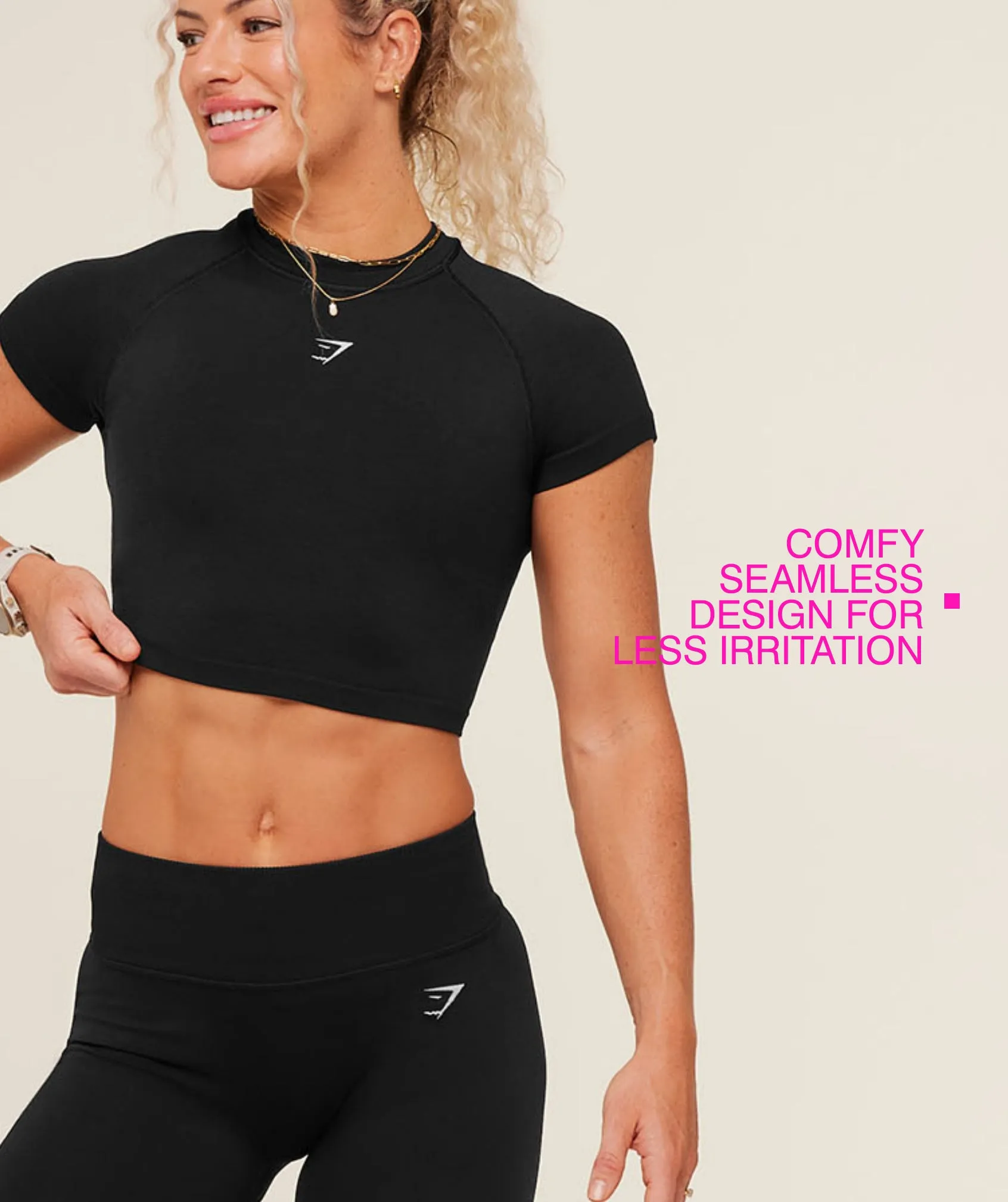 Gymshark Interval Seamless Short Sleeve Crop Top - Black sold by Gymshark product image thumbnail 2