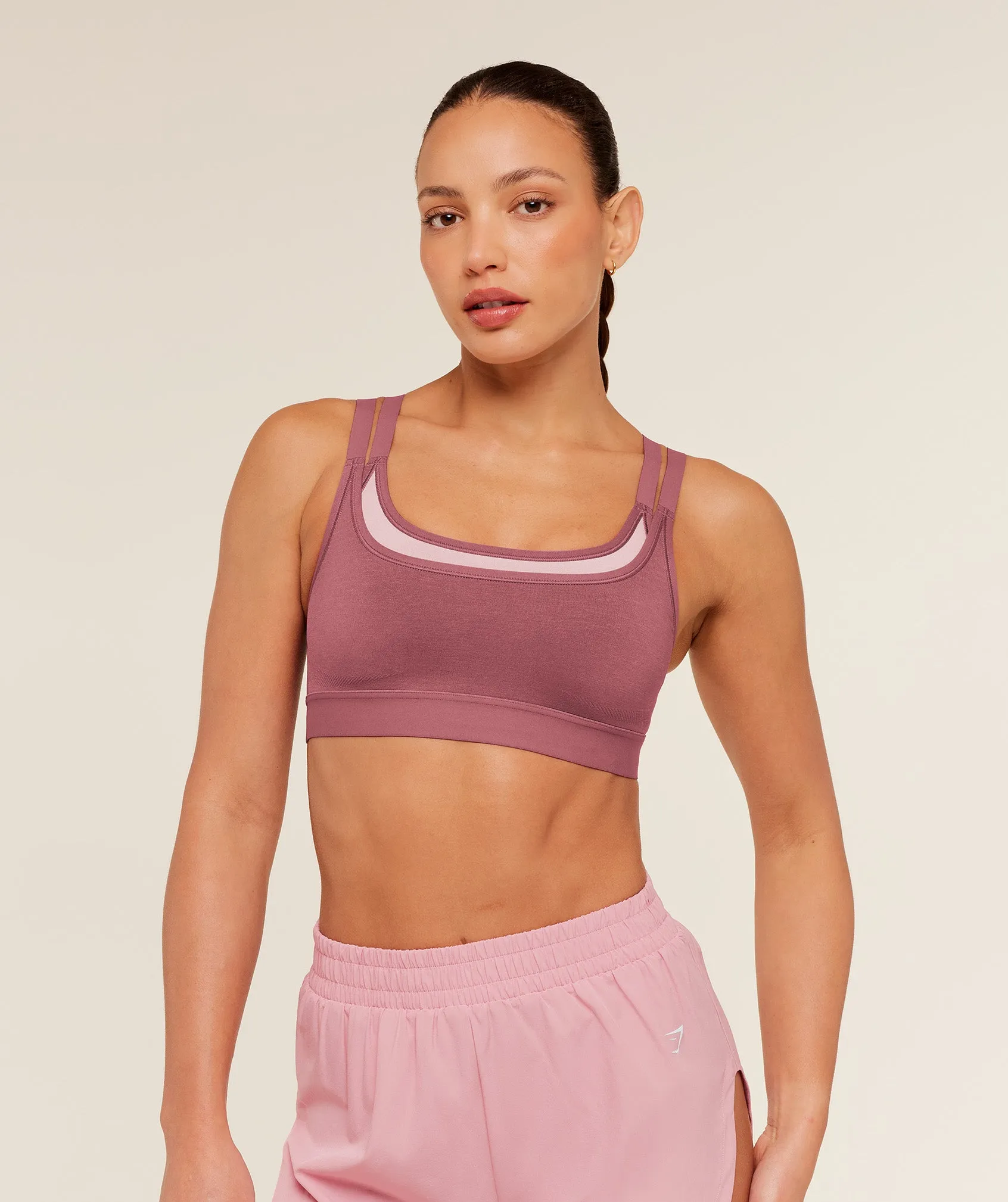 Gymshark Interval Seamless Medium Support Sports Bra - Reset Pink/Light Pink sold by Gymshark