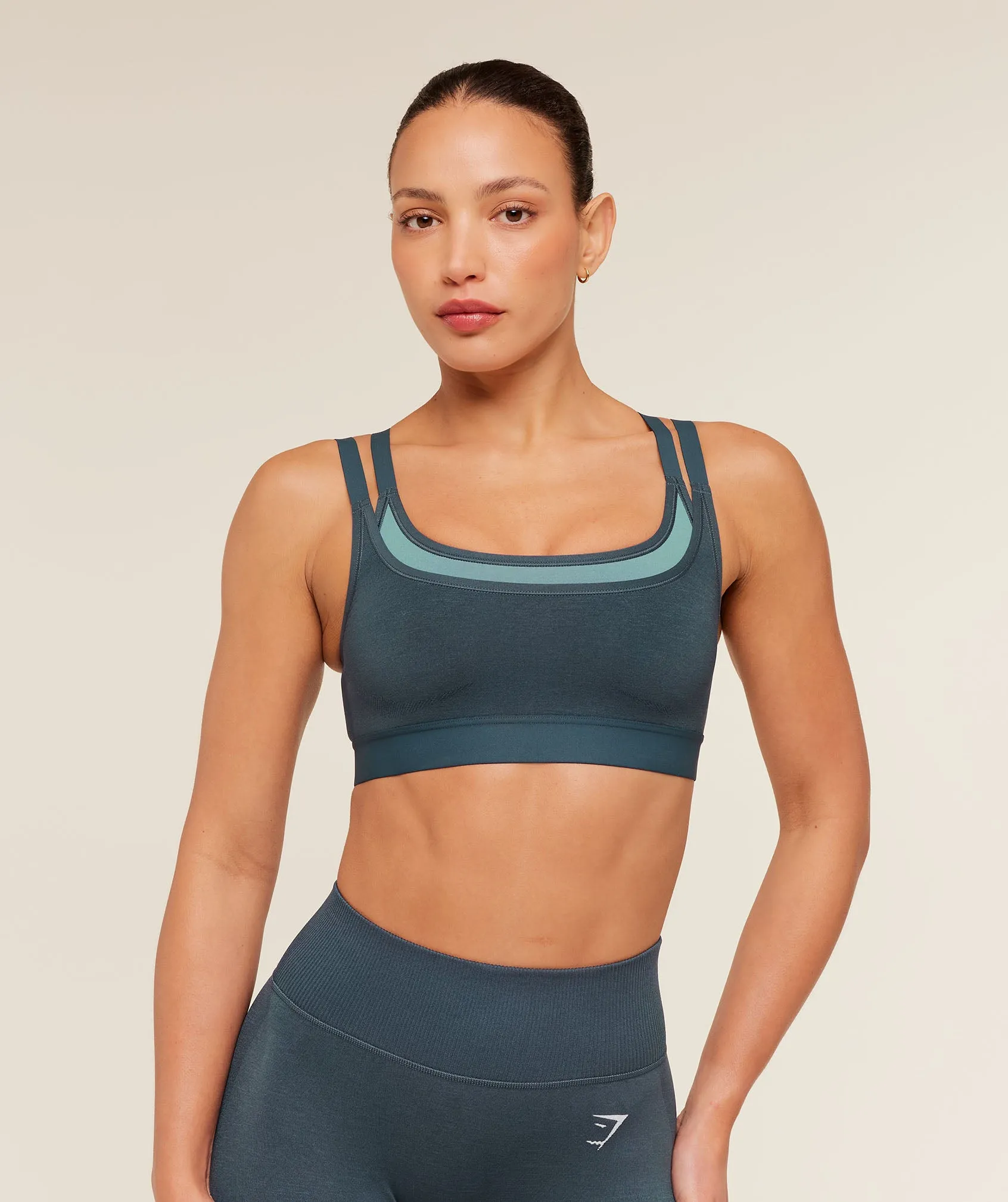 Gymshark Interval Seamless Medium Support Sports Bra - Stealth Blue/Storm Blue sold by Gymshark