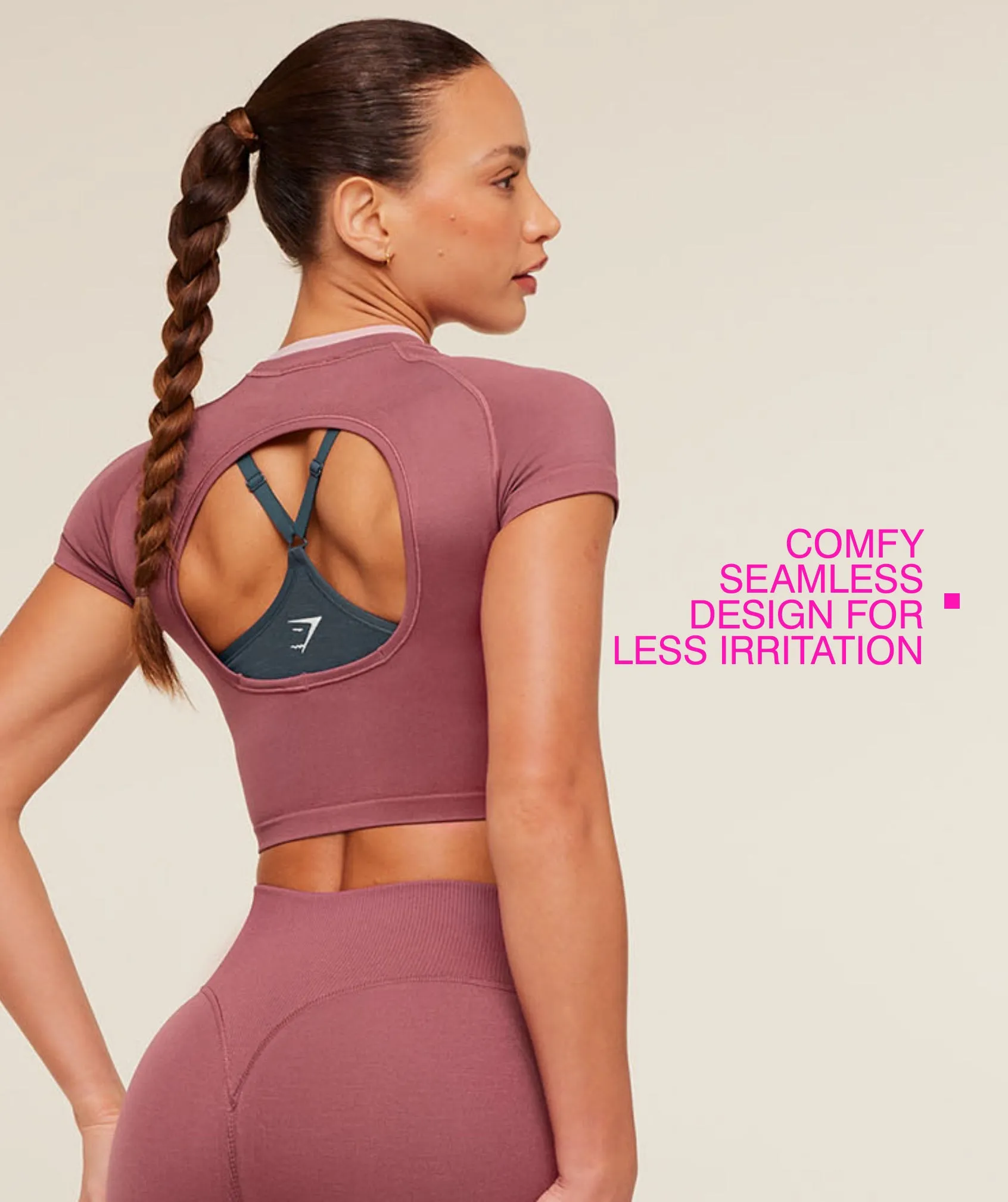Gymshark Interval Seamless Short Sleeve Crop Top - Reset Pink/Light Pink sold by Gymshark product image thumbnail 2