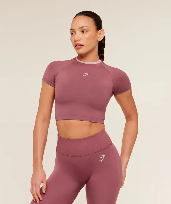 Gymshark Interval Seamless Short Sleeve Crop Top - Reset Pink/Light Pink made by Gymshark