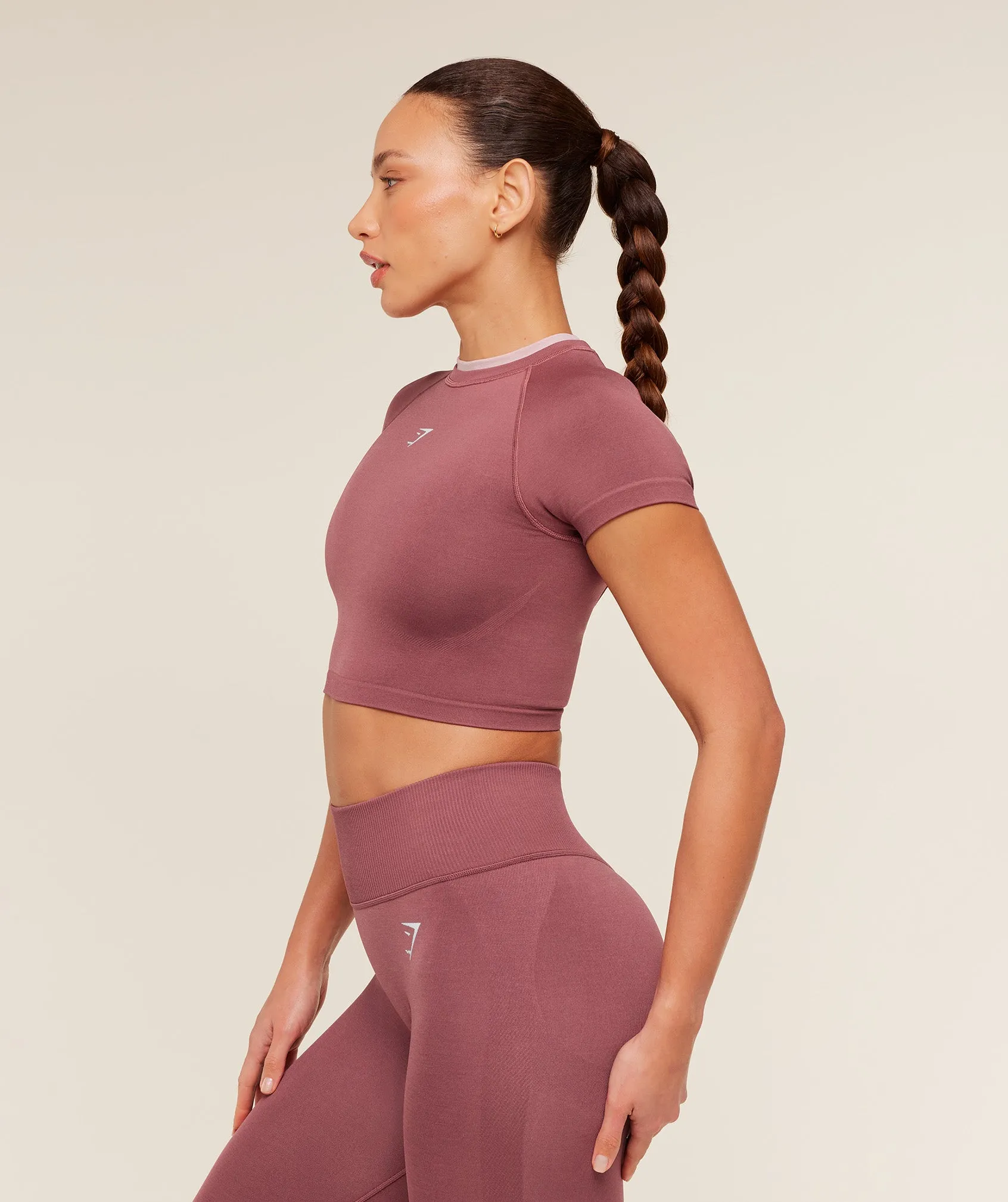 Gymshark Interval Seamless Short Sleeve Crop Top - Reset Pink/Light Pink sold by Gymshark product image thumbnail 4
