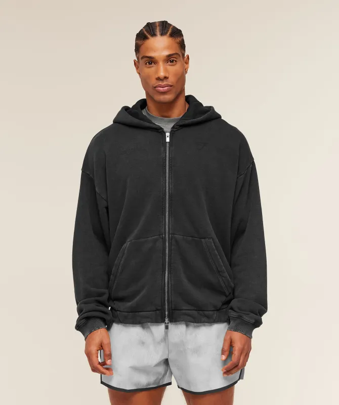Gymshark Conditioning Club Washed Zip Through Hoodie - Black/Wash made by Gymshark