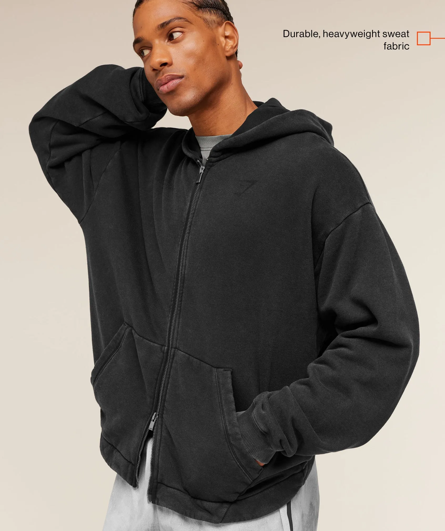 Gymshark Conditioning Club Washed Zip Through Hoodie - Black/Wash sold by Gymshark product image thumbnail 2