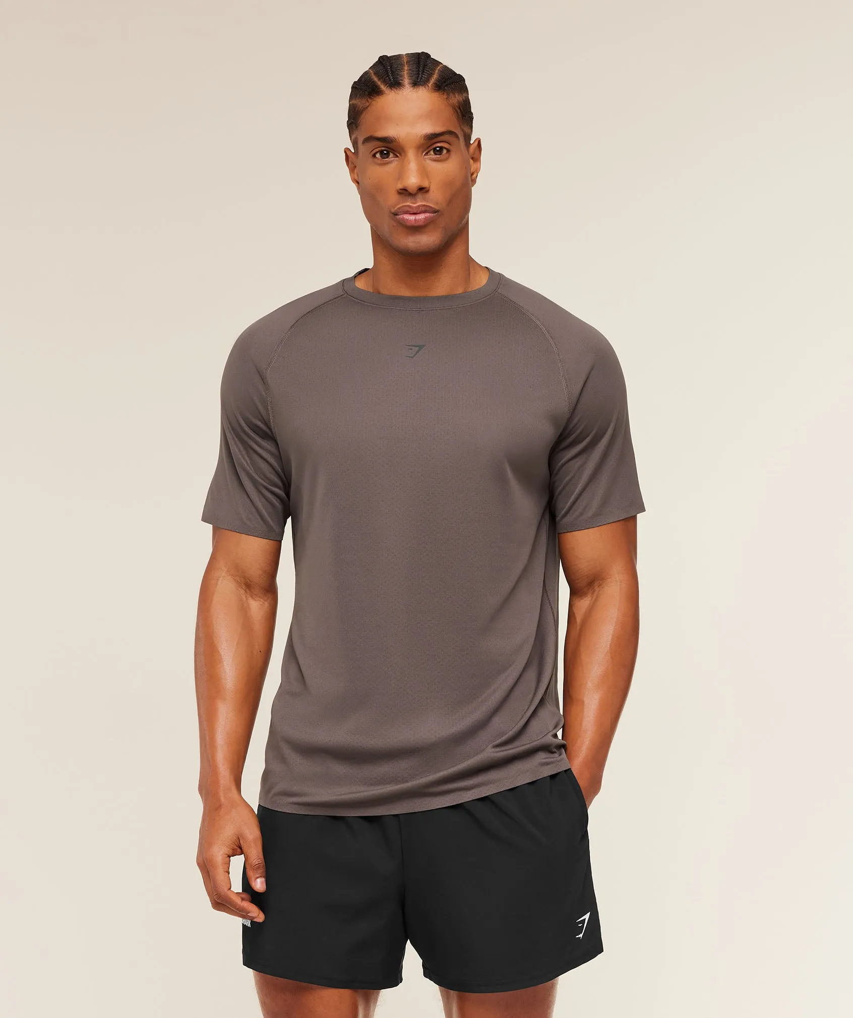 Gymshark Hybrid Engineered Jacquard T-Shirt - Cool Brown sold by Gymshark