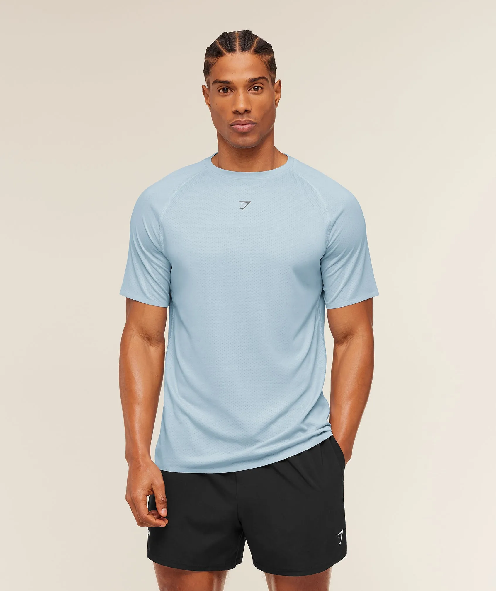 Gymshark Hybrid Engineered Jacquard T-Shirt - Chilled Blue sold by Gymshark