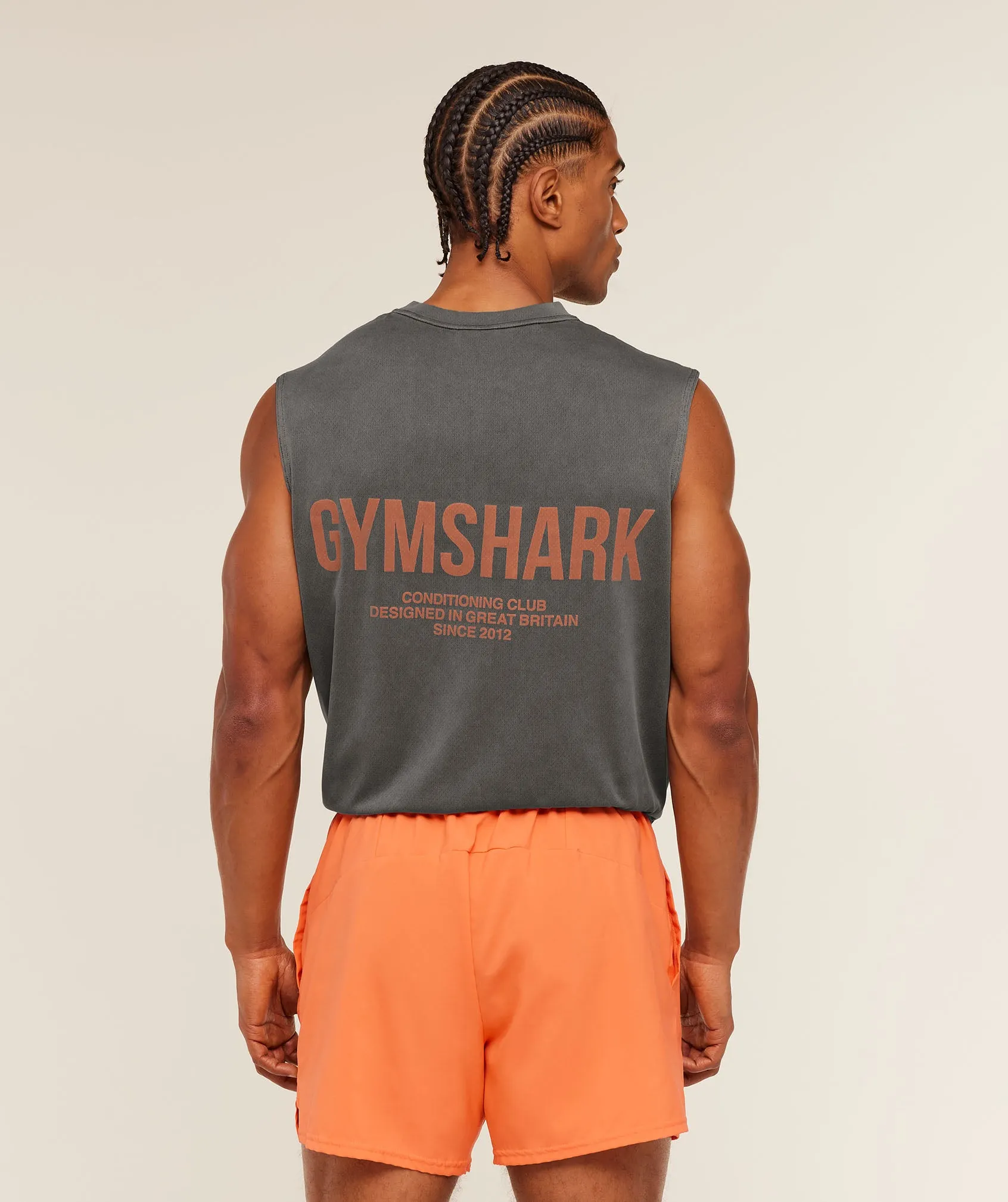 Gymshark Conditioning Club Washed Tank - Black/Dayglow Peach/Wash sold by Gymshark