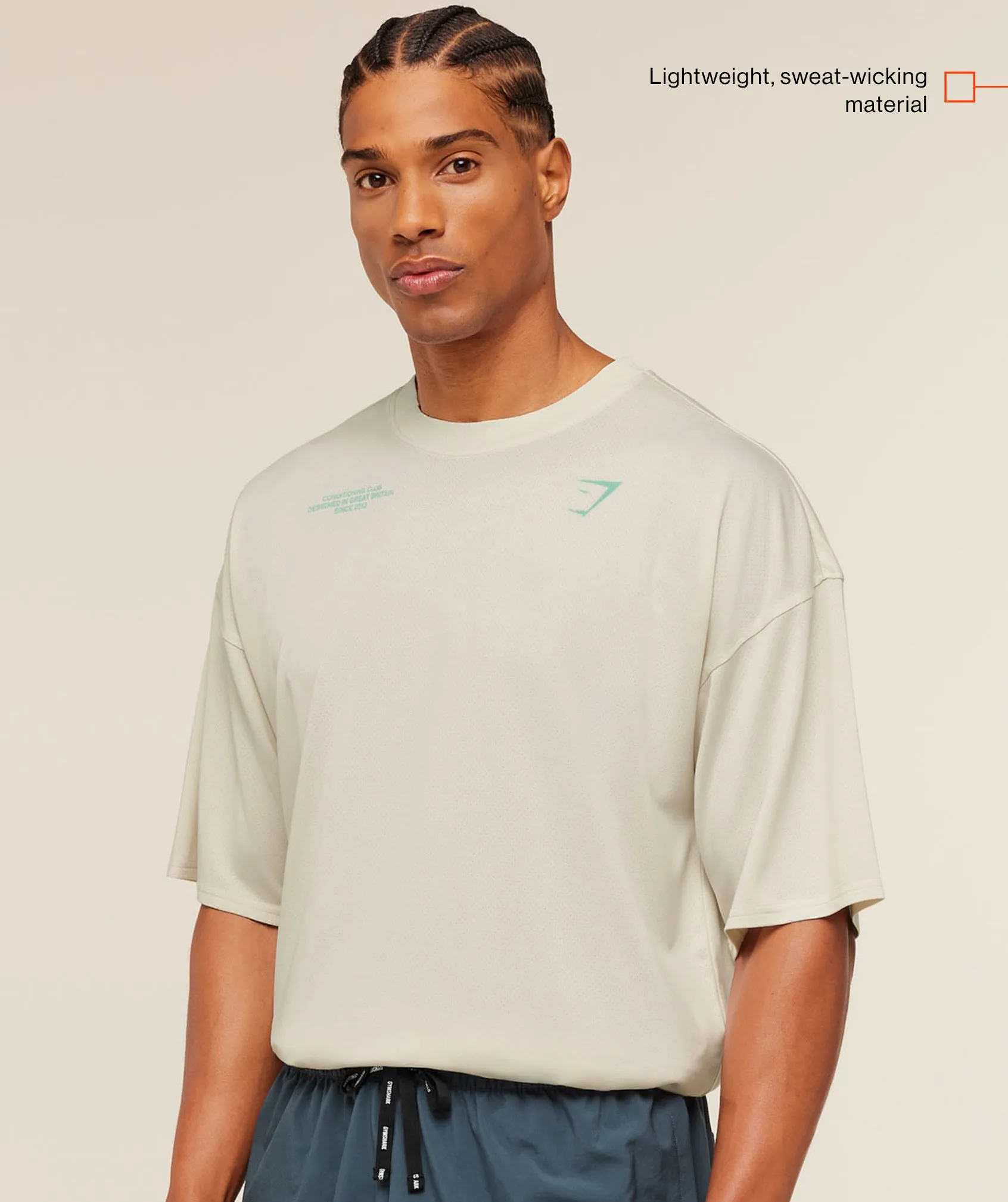 Gymshark Conditioning Club Washed T-Shirt - Soft White/Pop Turquoise/Wash sold by Gymshark product image thumbnail 2