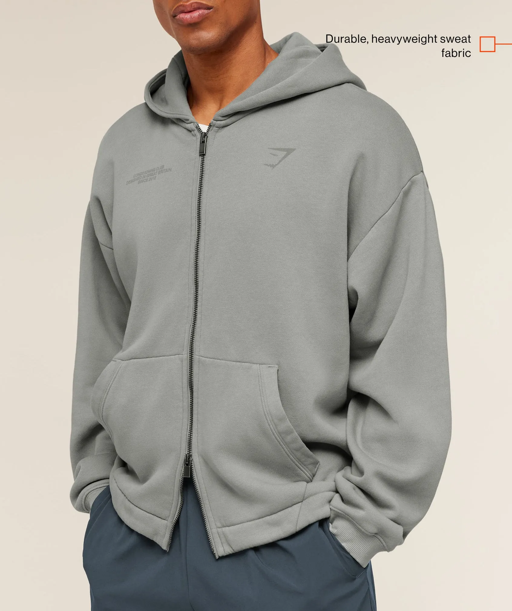 Gymshark Conditioning Club Washed Zip Through Hoodie - Smokey Grey/Wash sold by Gymshark product image thumbnail 2