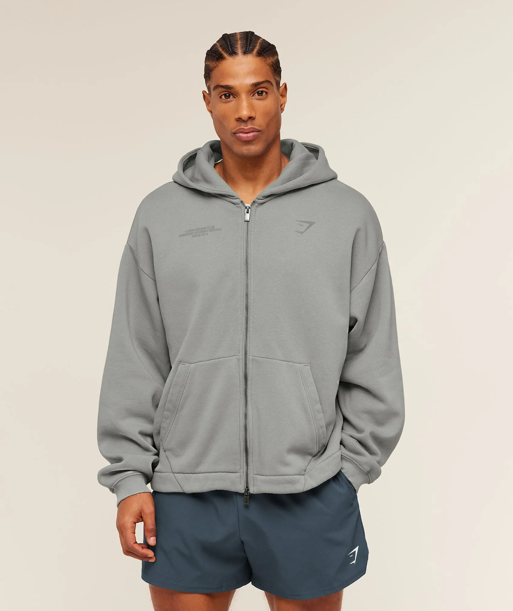 Gymshark Conditioning Club Washed Zip Through Hoodie - Smokey Grey/Wash sold by Gymshark