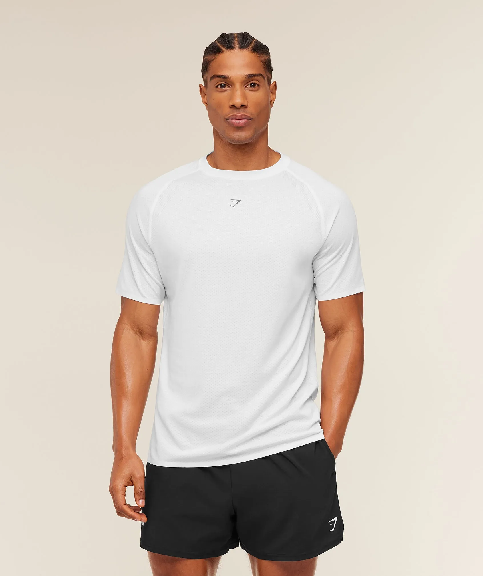 Gymshark Hybrid Engineered Jacquard T-Shirt - White sold by Gymshark