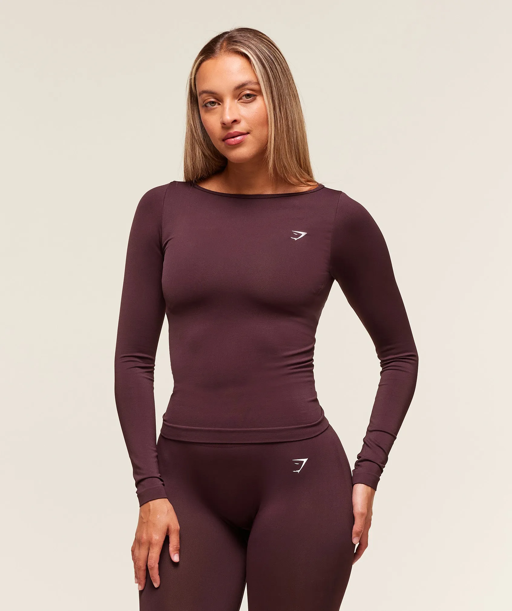 Gymshark Everyday Seamless Wide Neck Long Sleeve Top - Cherry Purple sold by Gymshark