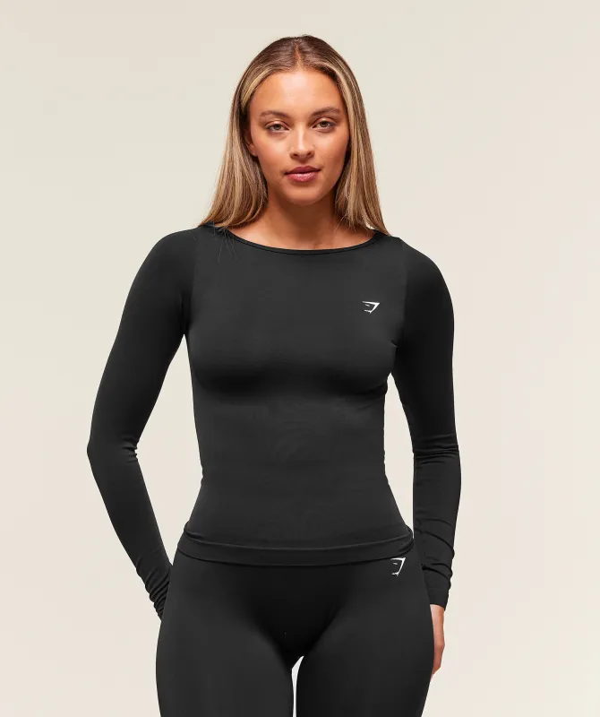 Gymshark Everyday Seamless Wide Neck Long Sleeve Top - Black made by Gymshark