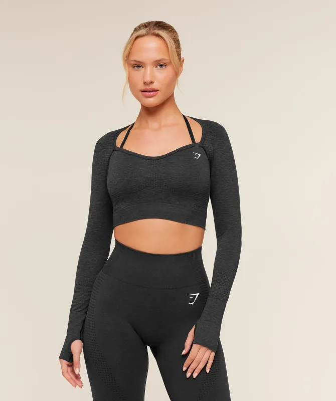Gymshark Vital Sweetheart Neck Crop Top - Black Marl made by Gymshark