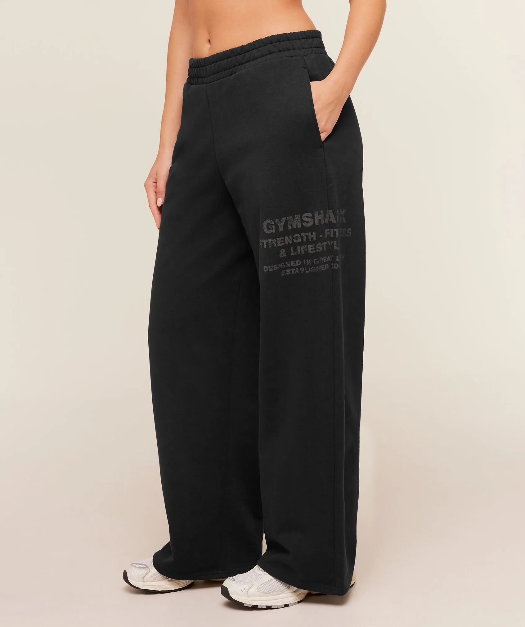Gymshark Stacked Graphic Wide Leg Joggers - Black sold by Gymshark product image thumbnail 3