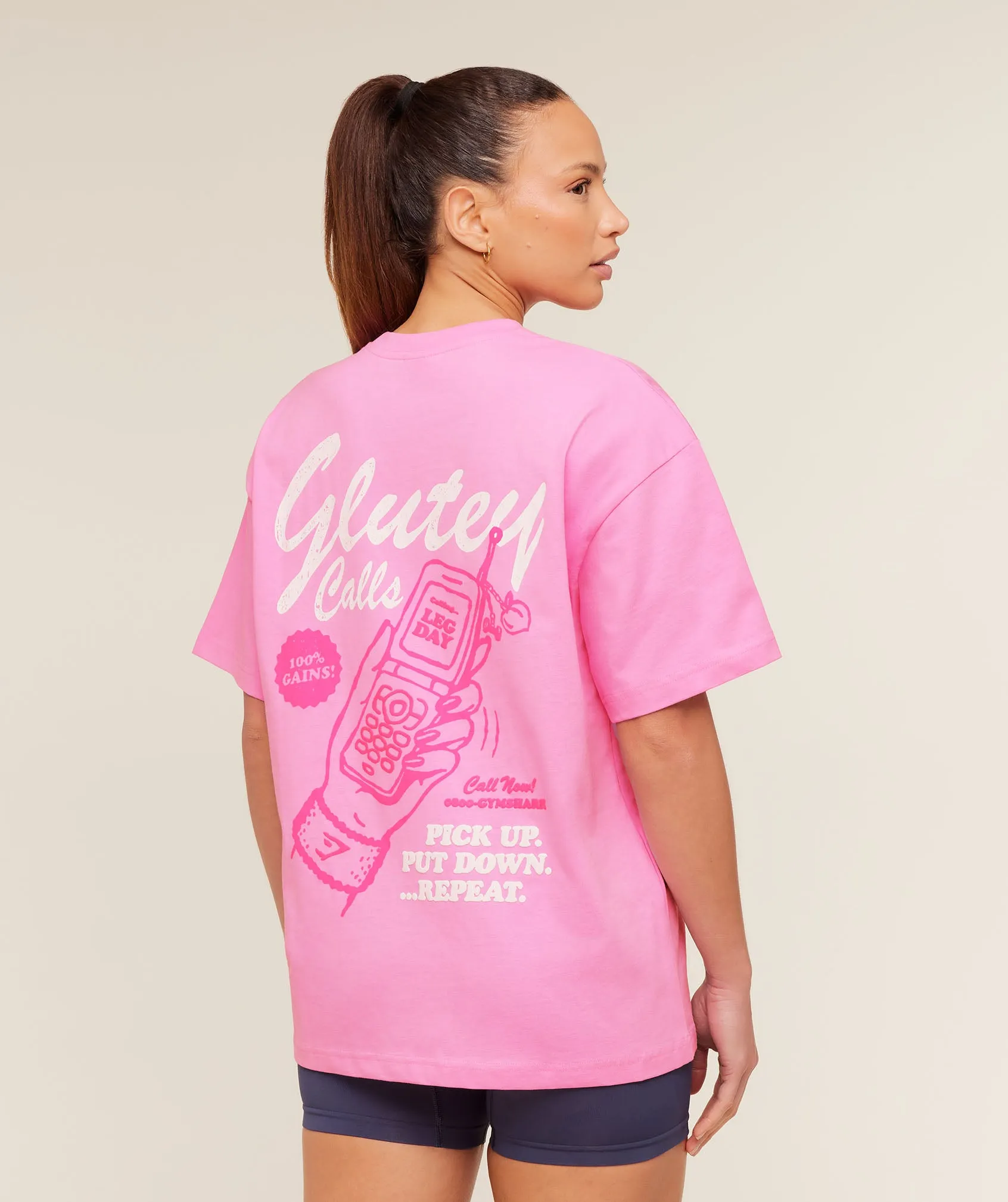 Gymshark Glutey Calls Graphic T-Shirt - Focus Pink sold by Gymshark