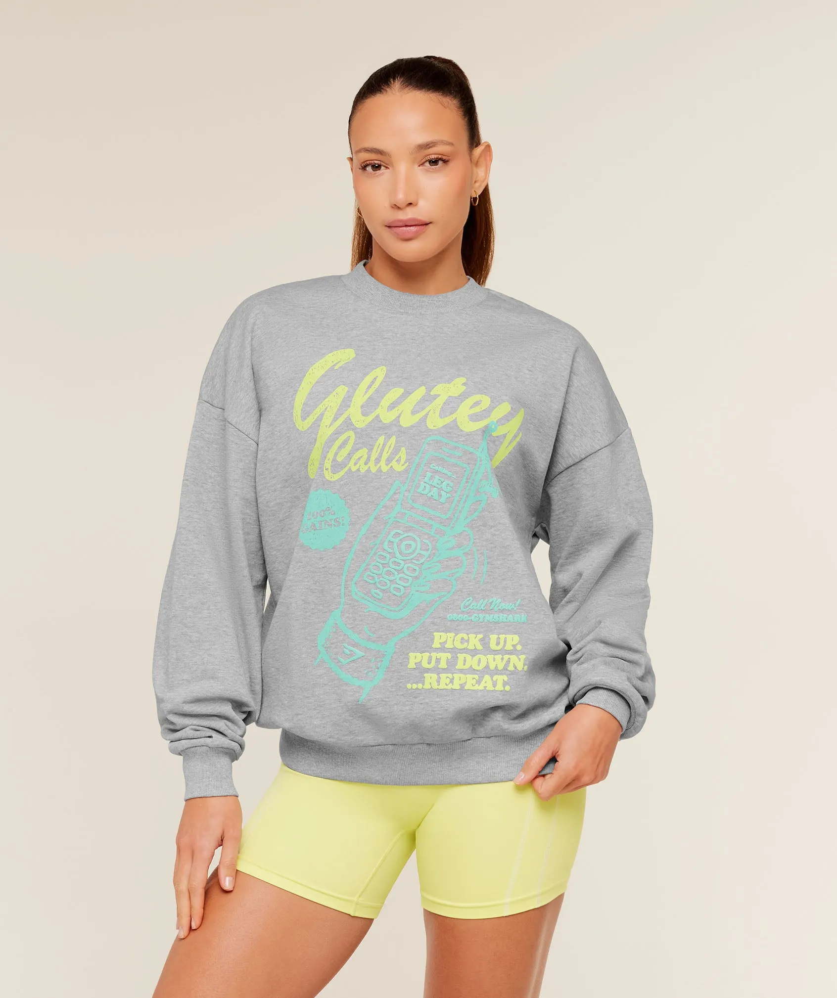 Gymshark Glutey Calls Graphic Sweatshirt - Light Grey Core Marl sold by Gymshark
