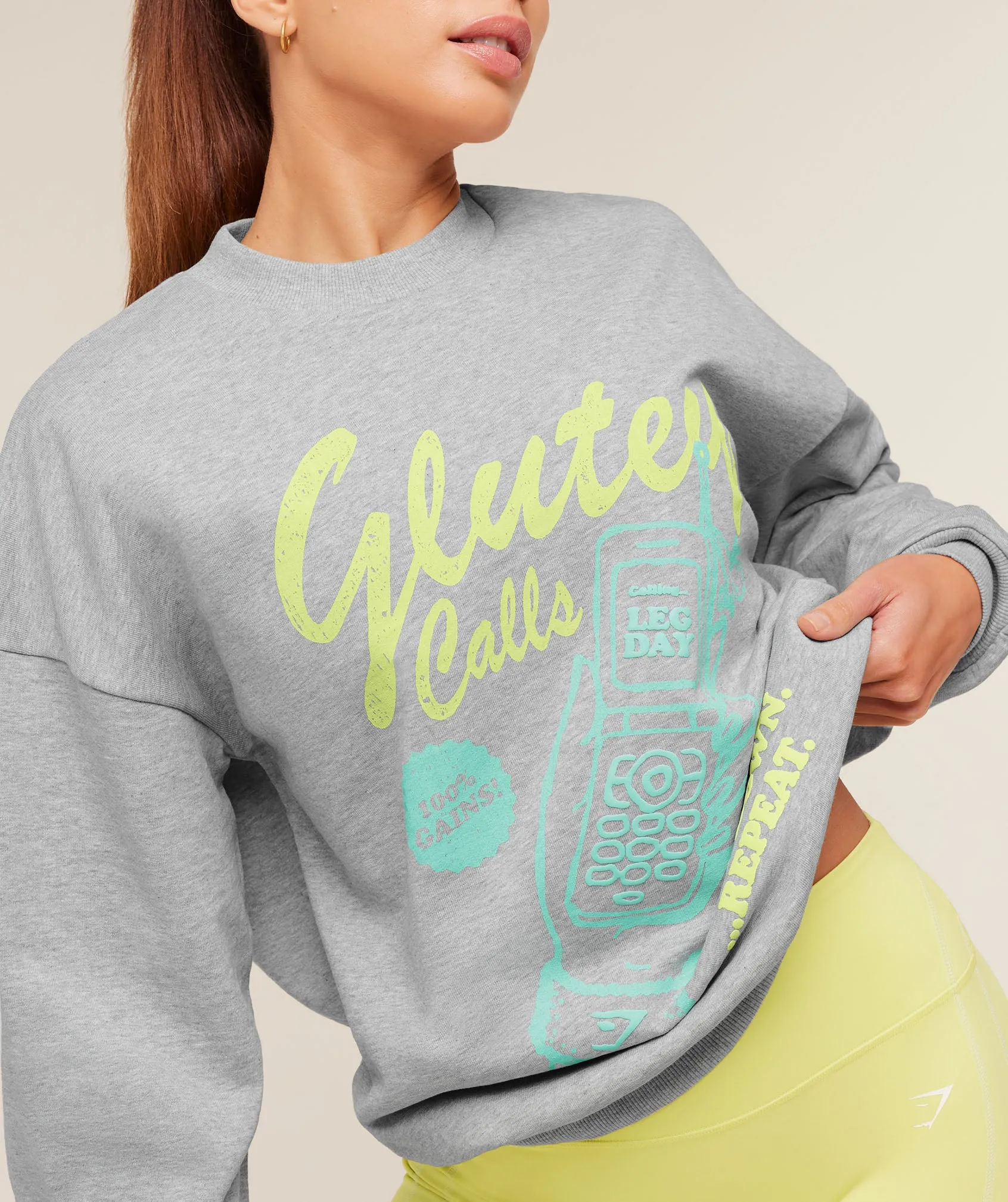 Gymshark Glutey Calls Graphic Sweatshirt - Light Grey Core Marl sold by Gymshark product image thumbnail 5